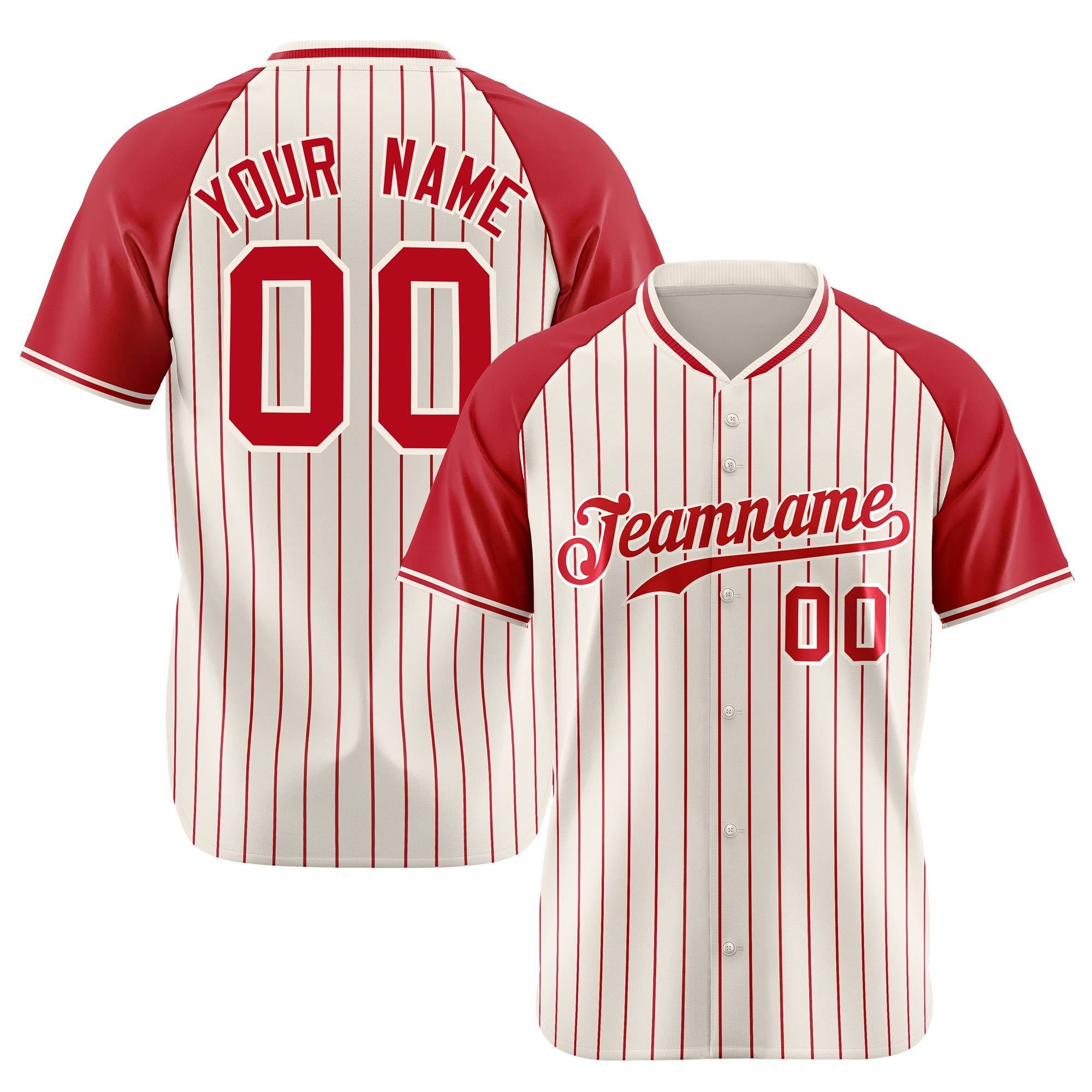 Custom Cream Red Pinstripe Red-Cream Authentic Raglan Sleeves Baseball Jersey