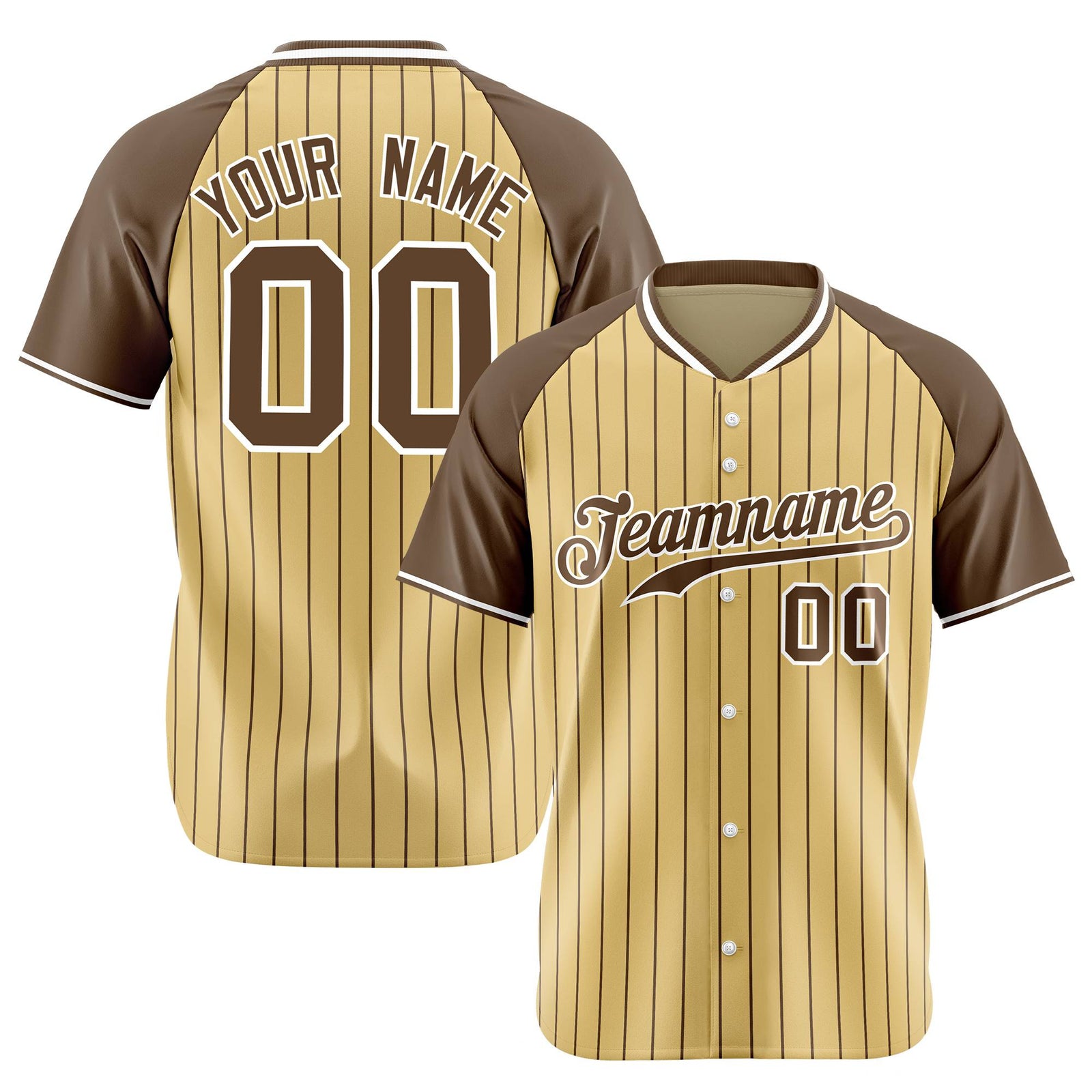 Custom Khaki-Light Brown Pinstripe Authentic Raglan Sleeves Baseball Jersey