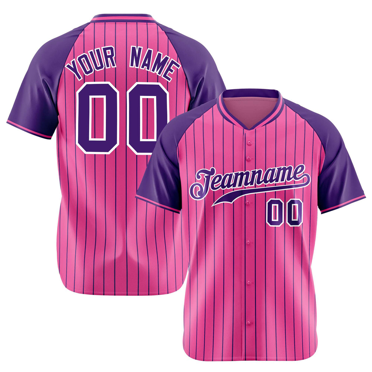 Custom Pink Purple Pinstripe Purple-Pink Authentic Raglan Sleeves Baseball Jersey