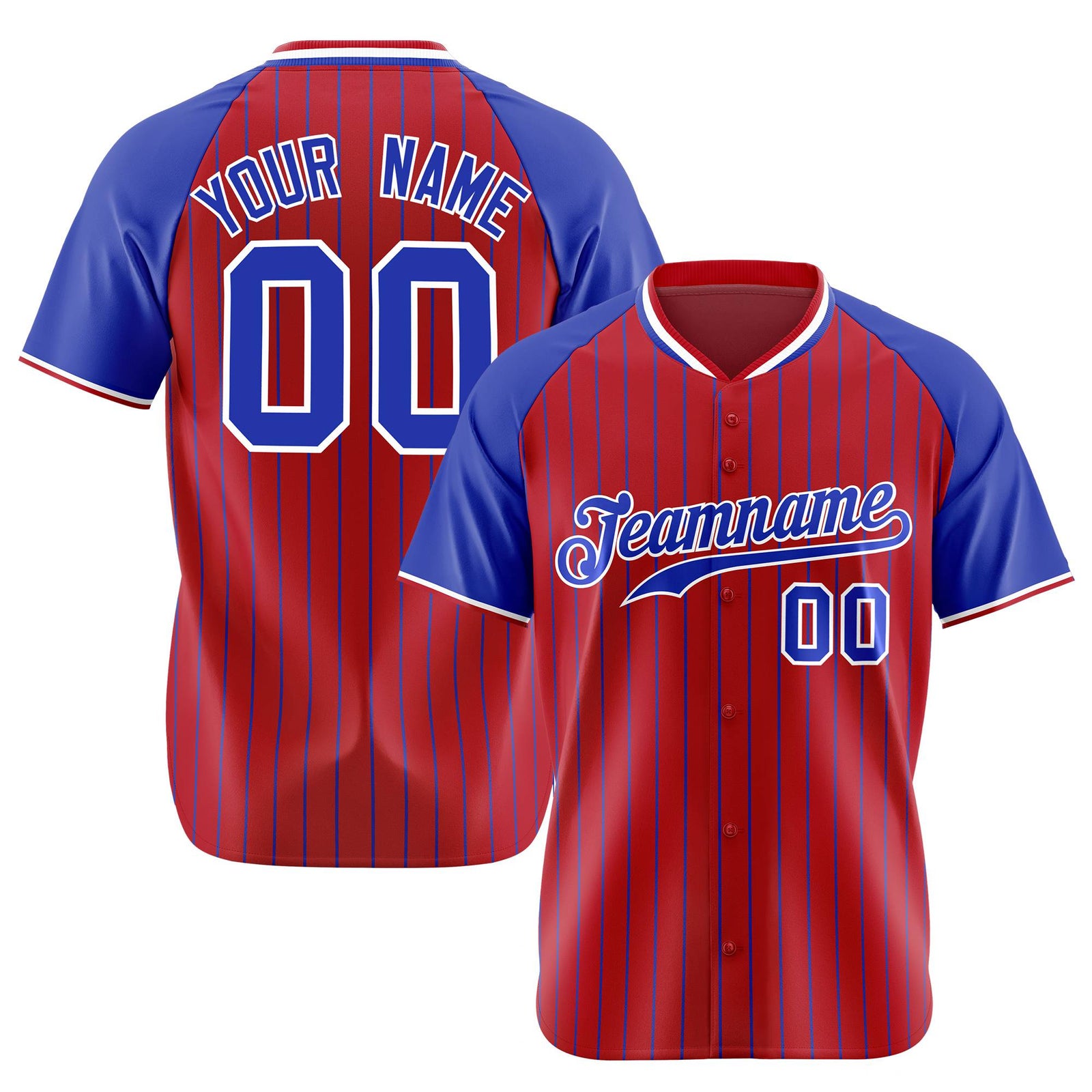 Custom Red-Royal Blue Pinstripe Authentic Raglan Sleeves Baseball Jersey