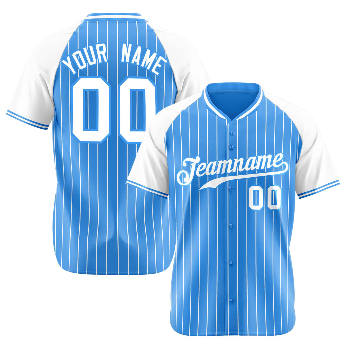 Custom Powder Blue-White Pinstripe Authentic Raglan Sleeves Baseball Jersey