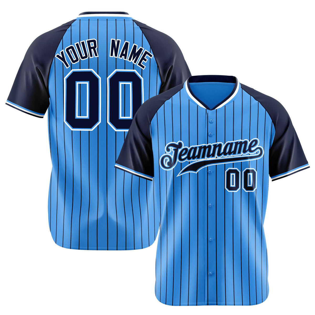 Custom Blue Navy Pinstripe Navy-Blue Authentic Raglan Sleeves Baseball Jersey
