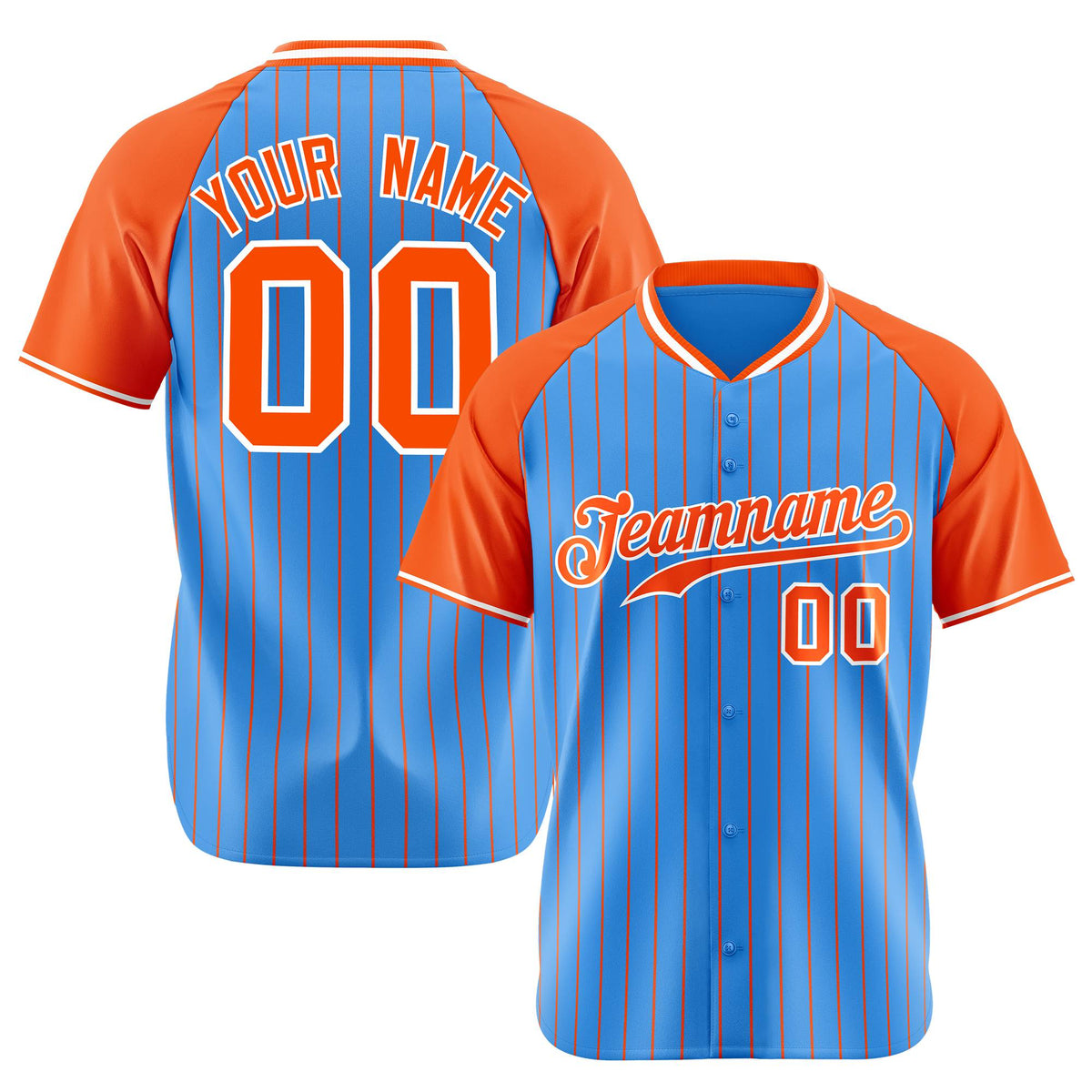 Custom Blue Orange Pinstripe Orange-Blue Authentic Raglan Sleeves Baseball Jersey