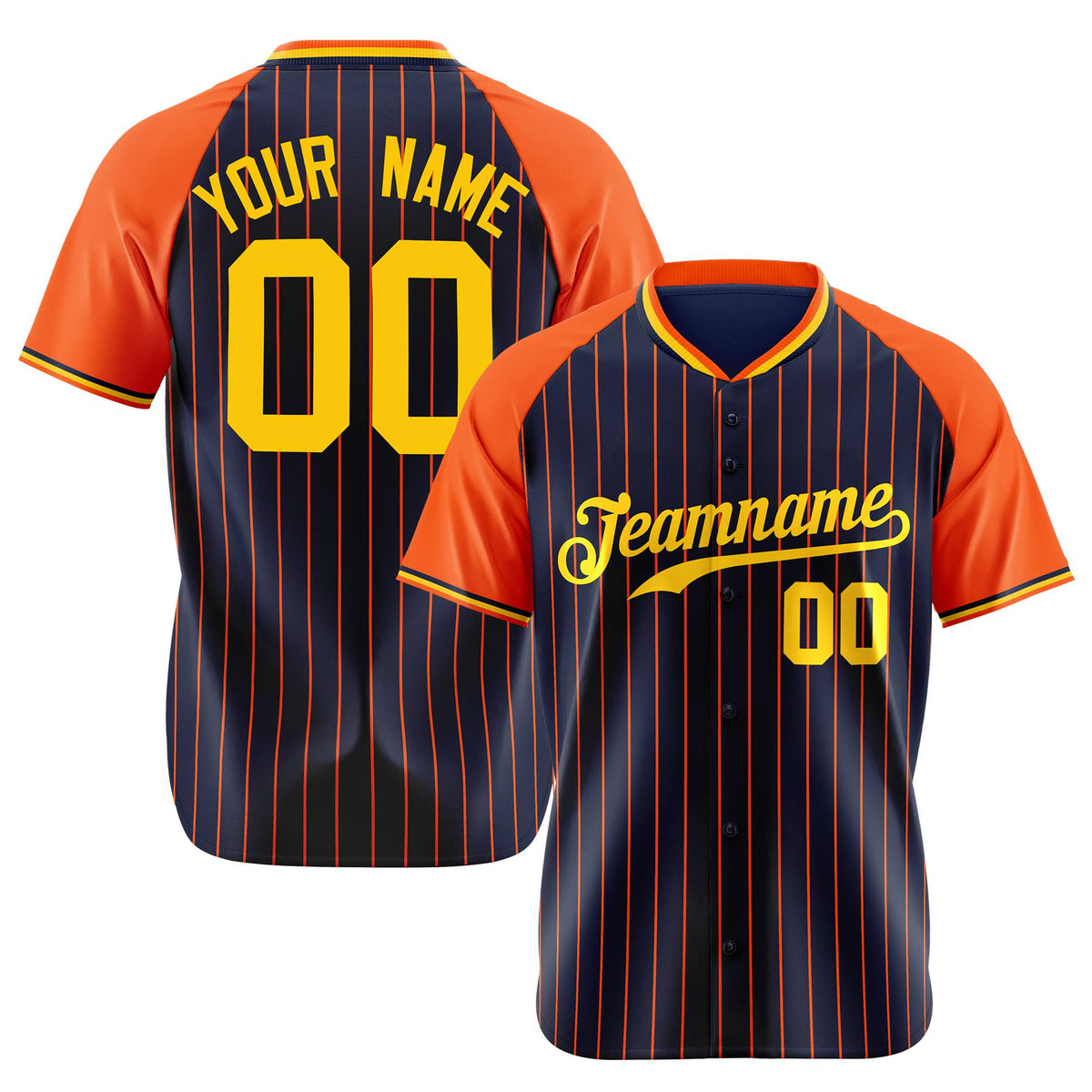 Custom Navy Orange Pinstripe Orange-Navy Authentic Raglan Sleeves Baseball Jersey