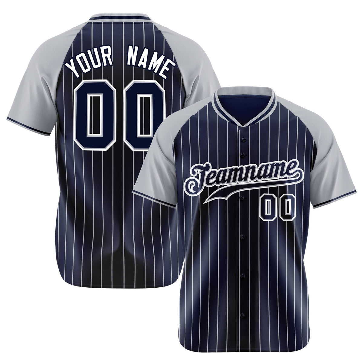 Custom Navy Gray Pinstripe Gray-Navy Authentic Raglan Sleeves Baseball Jersey