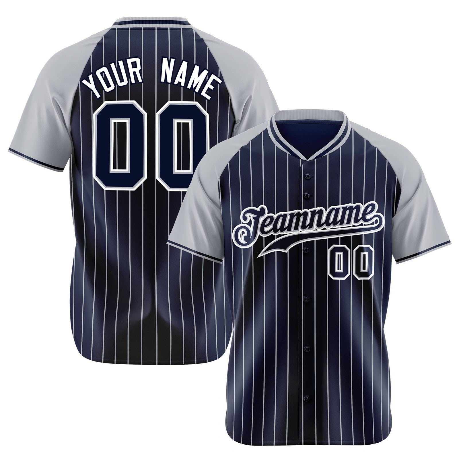 Custom Navy Gray Pinstripe Gray-Navy Authentic Raglan Sleeves Baseball Jersey