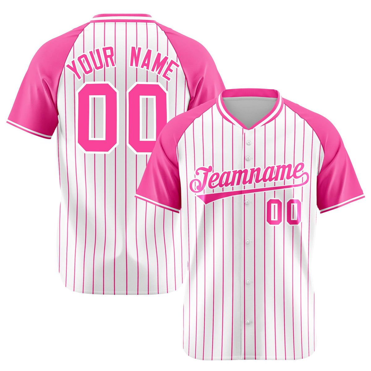 Custom White Pink Pinstripe Pink-White Authentic Raglan Sleeves Baseball Jersey