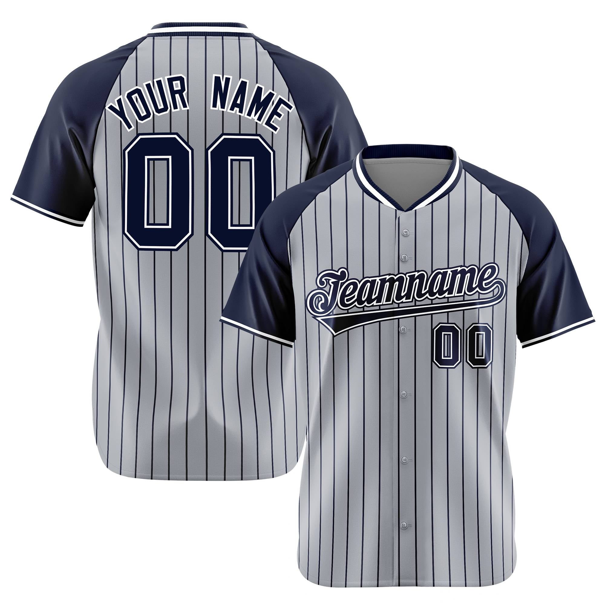 Custom Gray Navy Pinstripe Navy-Gray Authentic Raglan Sleeves Baseball Jersey