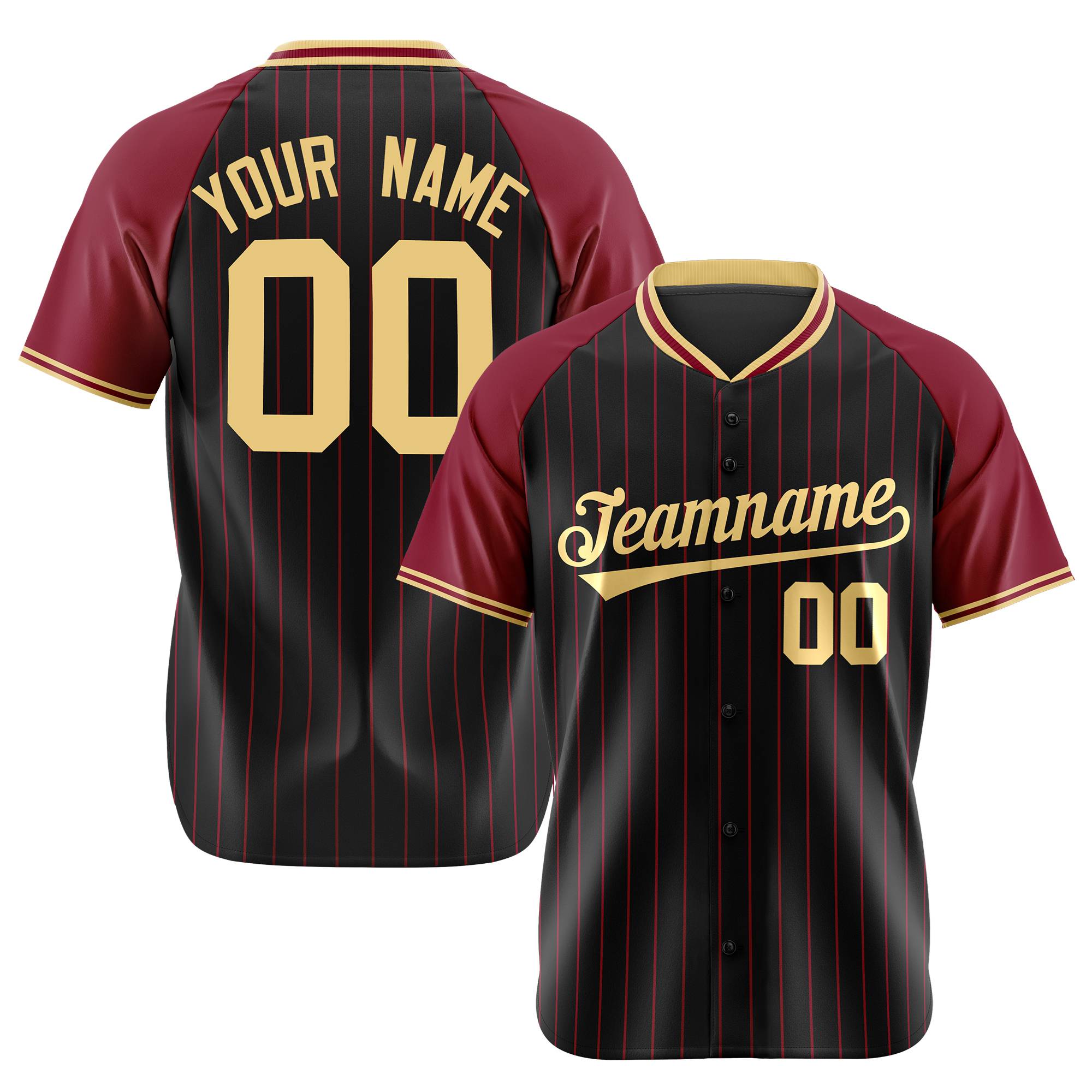 Custom Black Crimson Pinstripe Crimson-Black Authentic Raglan Sleeves Baseball Jersey