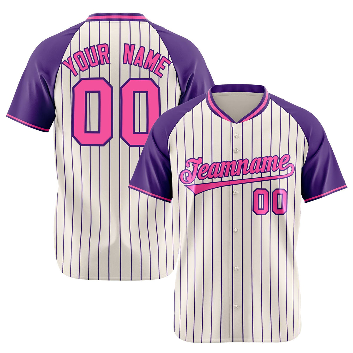 Custom Khaki Purple Pinstripe Authentic Raglan Sleeves Baseball Jersey