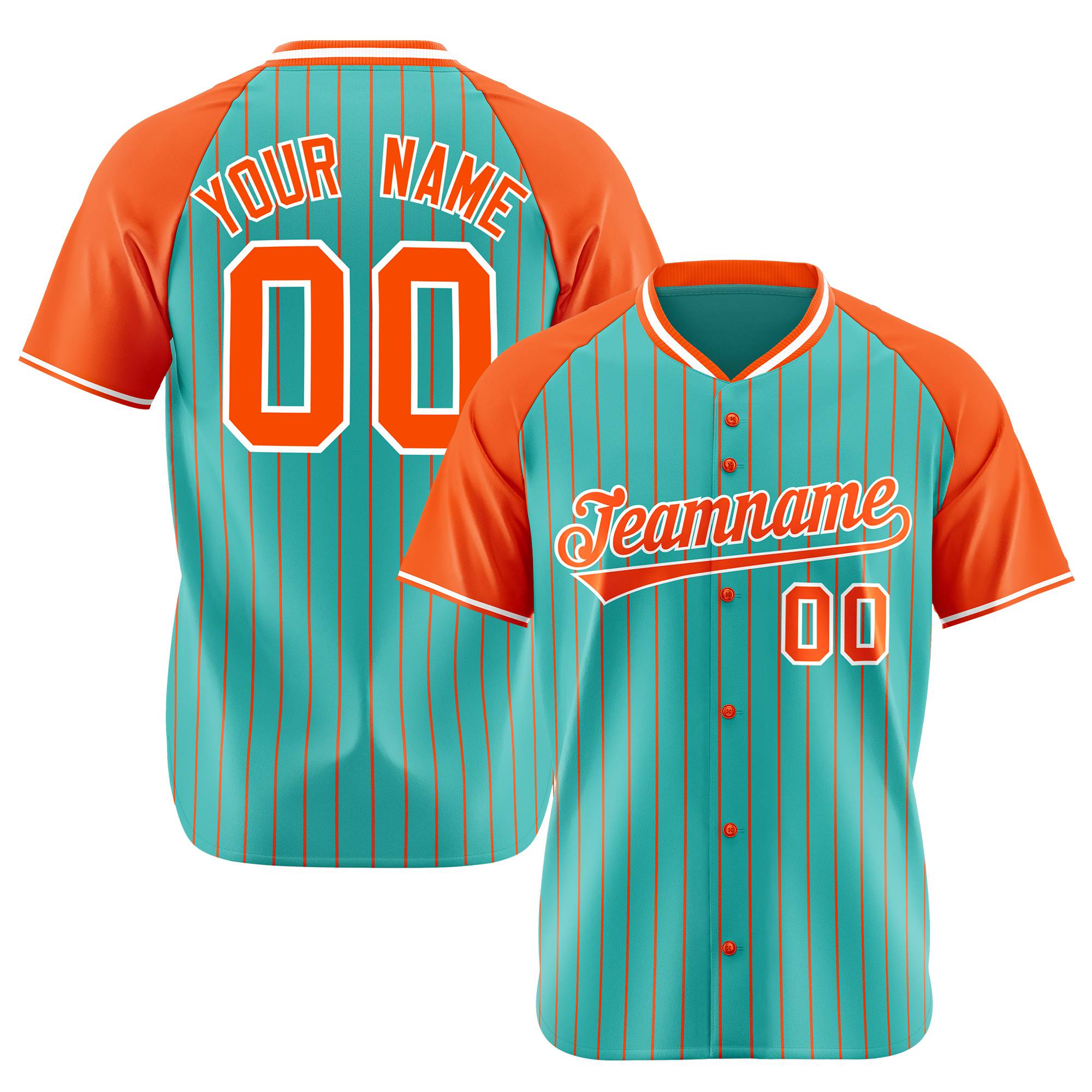 Custom Bright Green-Orange Pinstripe Authentic Raglan Sleeves Baseball Jersey