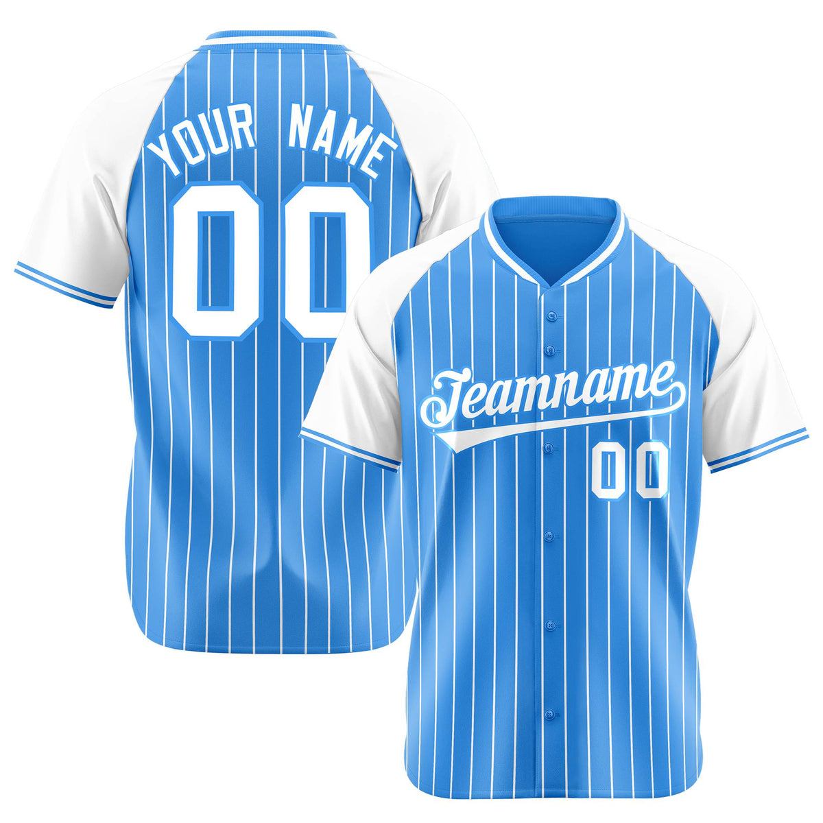 Custom Powder Blue-White Pinstripe Authentic Raglan Sleeves Baseball Jersey