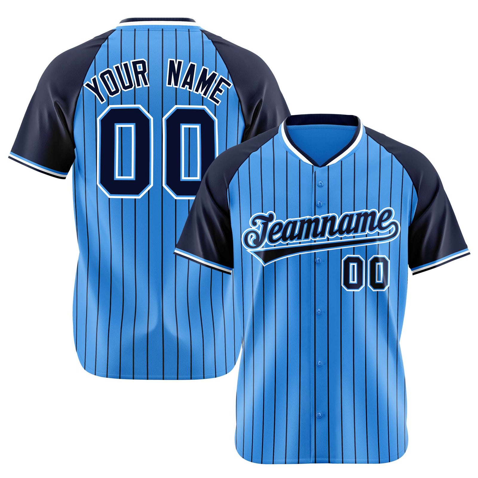 Custom Blue Navy Pinstripe Navy-Blue Authentic Raglan Sleeves Baseball Jersey