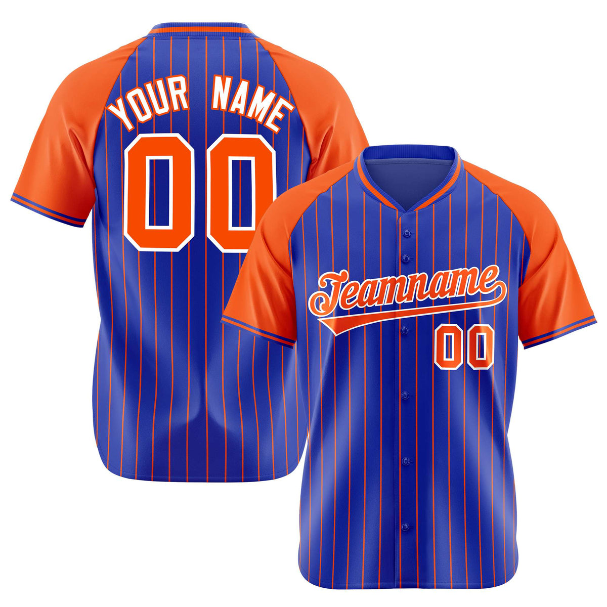 Custom Royal Blue-Orange Pinstripe Authentic Raglan Sleeves Baseball Jersey