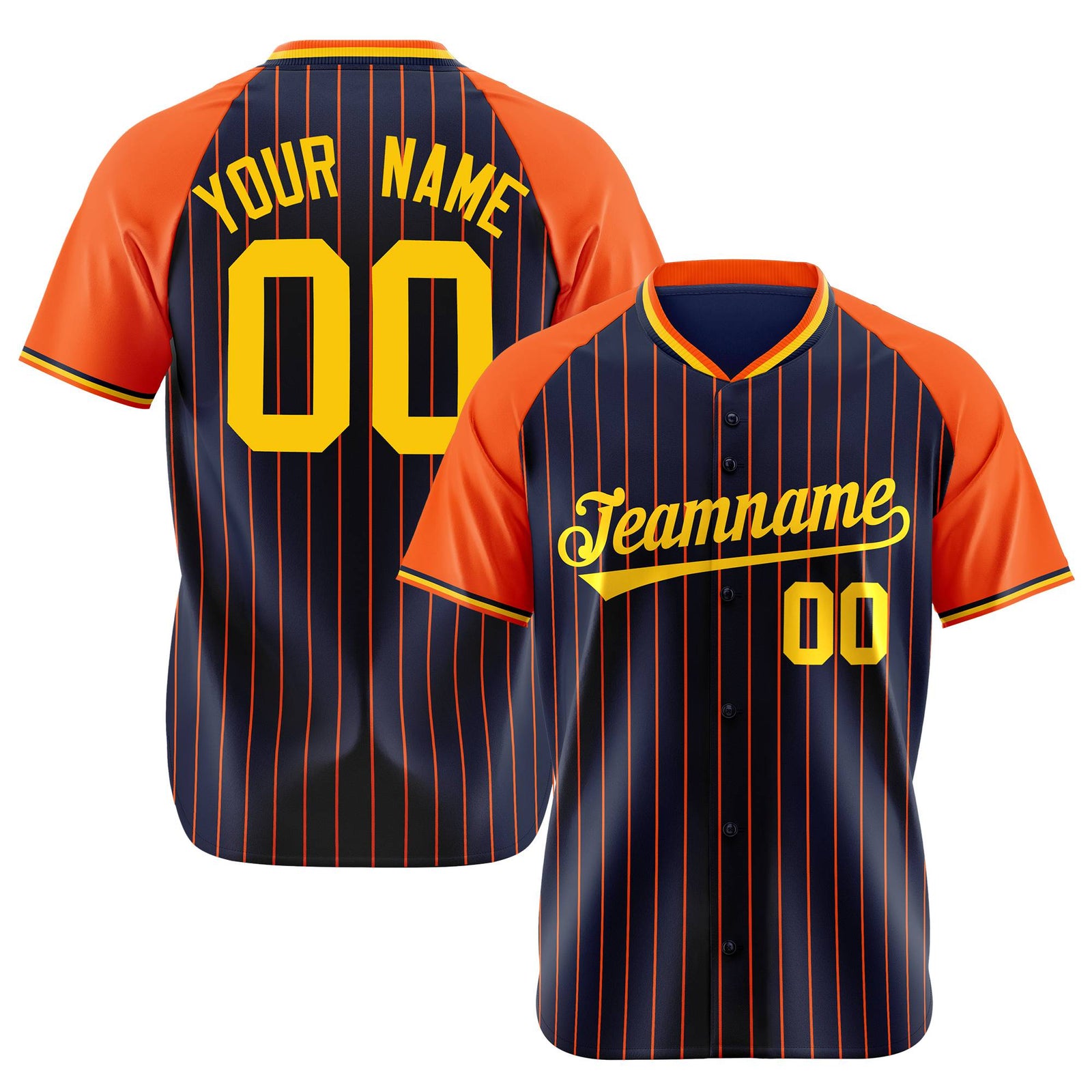Custom Navy Orange Pinstripe Orange-Navy Authentic Raglan Sleeves Baseball Jersey