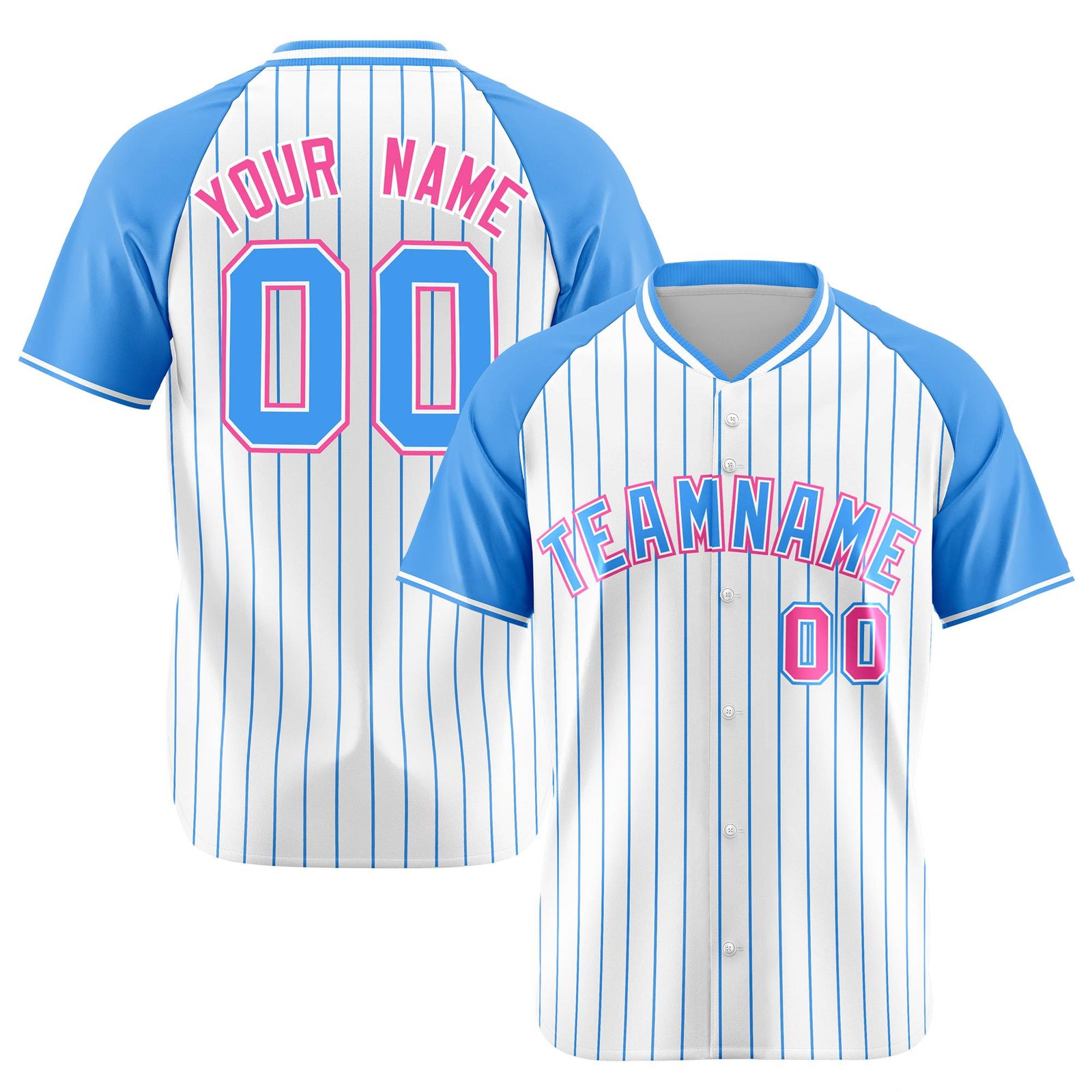 Custom White-Light Blue Pinstripe Authentic Raglan Sleeves Baseball Jersey