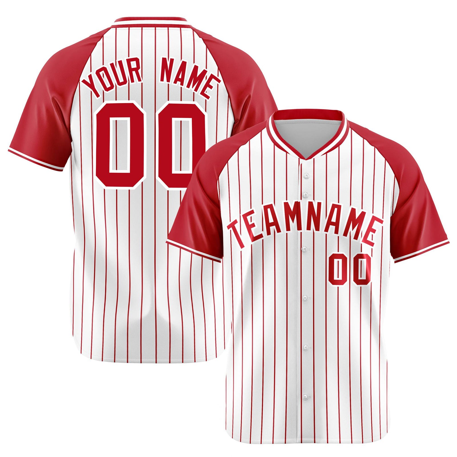 Custom White Red Pinstripe Red-White Authentic Raglan Sleeves Baseball Jersey