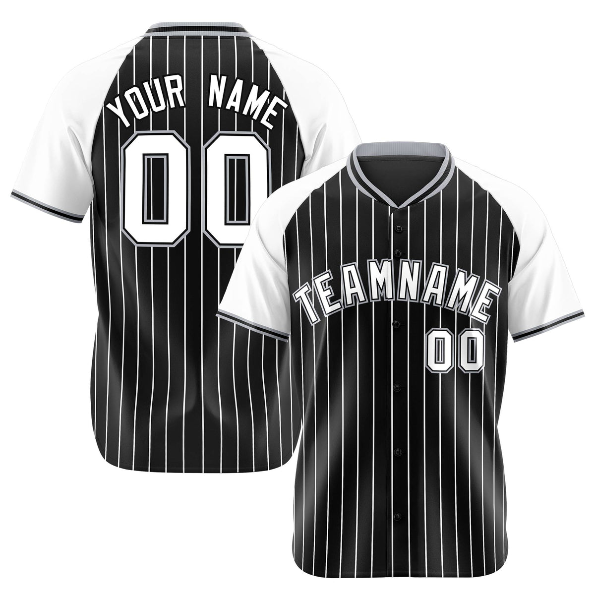 Custom Black White Pinstripe White-Black Authentic Raglan Sleeves Baseball Jersey