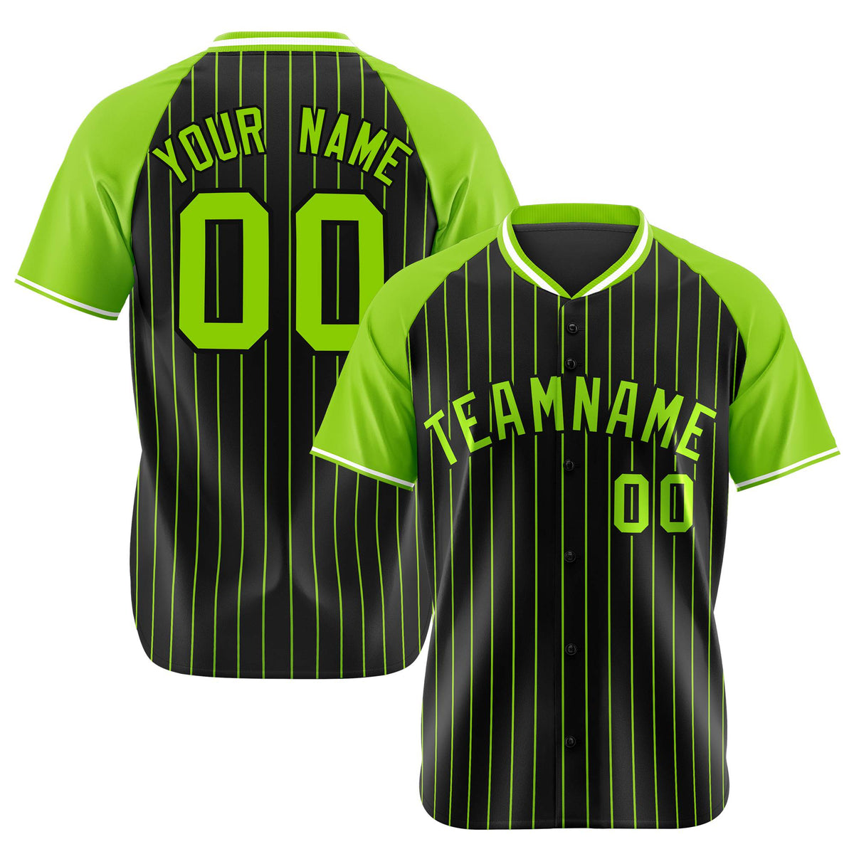 Custom Black-Neon Green Pinstripe Black-Neon Green Authentic Raglan Sleeves Baseball Jersey