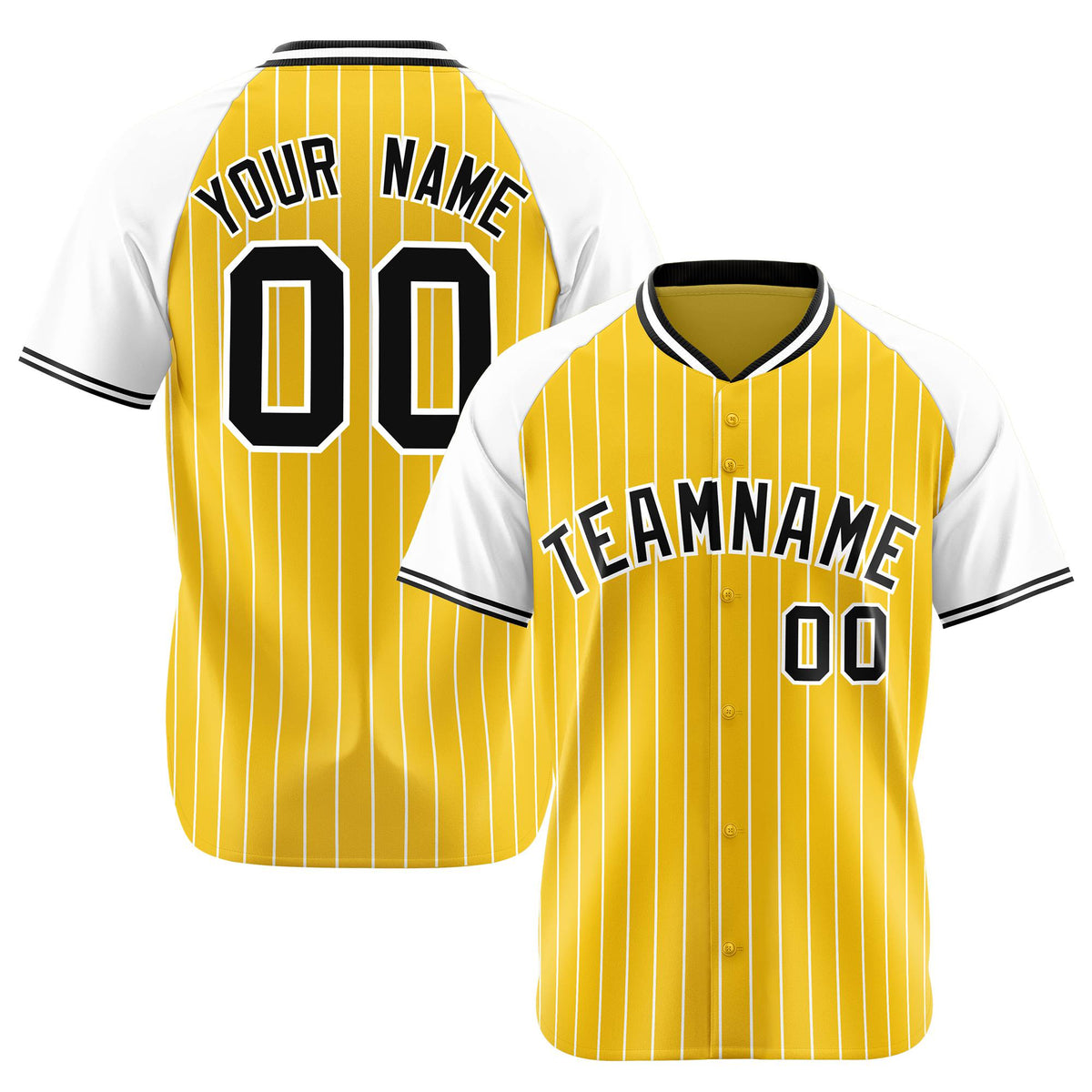Custom Gold-White Pinstripe Gold-White Authentic Raglan Sleeves Baseball Jersey