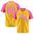 Custom Gold Pink Pinstripe Gold Pink Authentic Raglan Sleeves Baseball Jersey