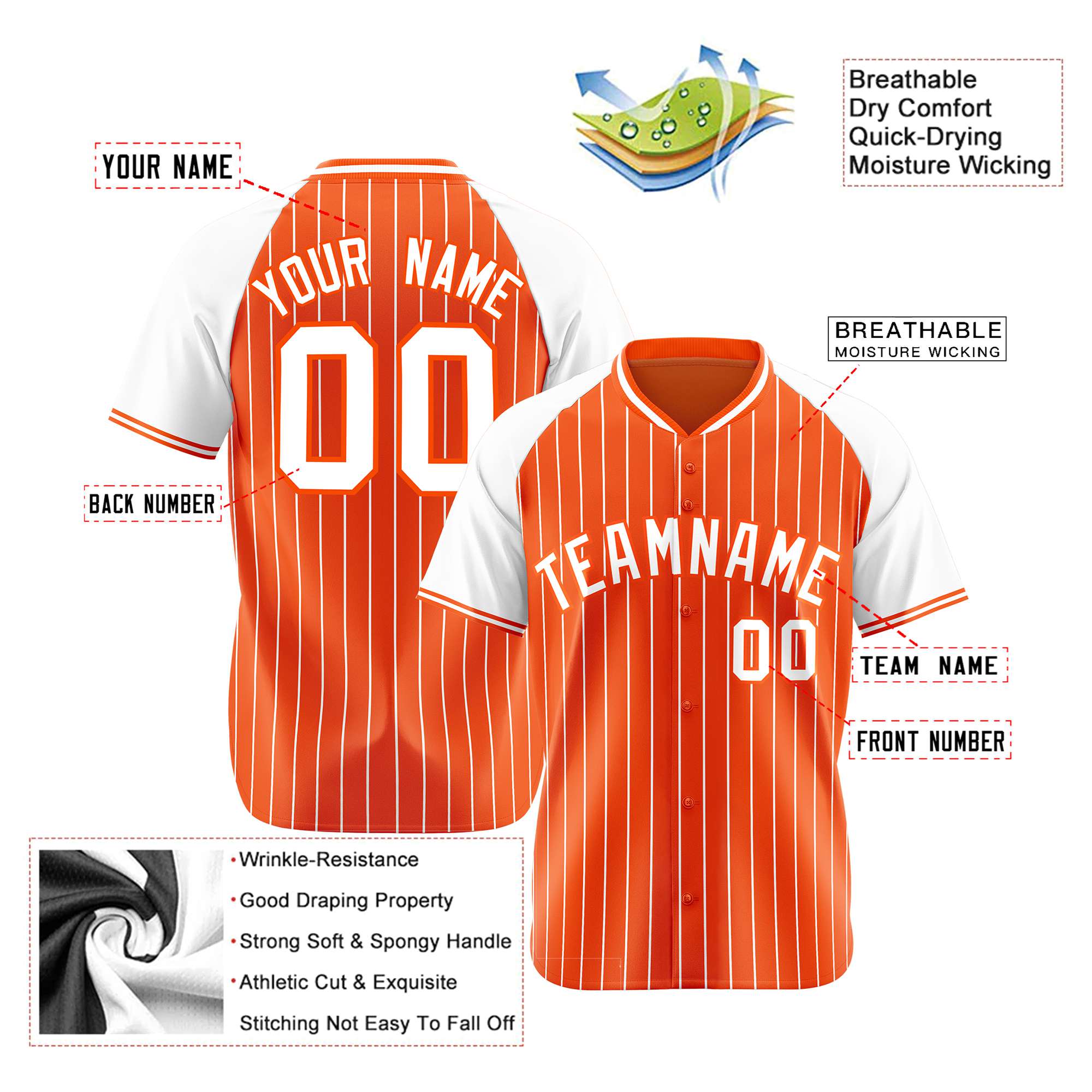 Custom Orange White Pinstripe White-Orange Authentic Raglan Sleeves Baseball Jersey