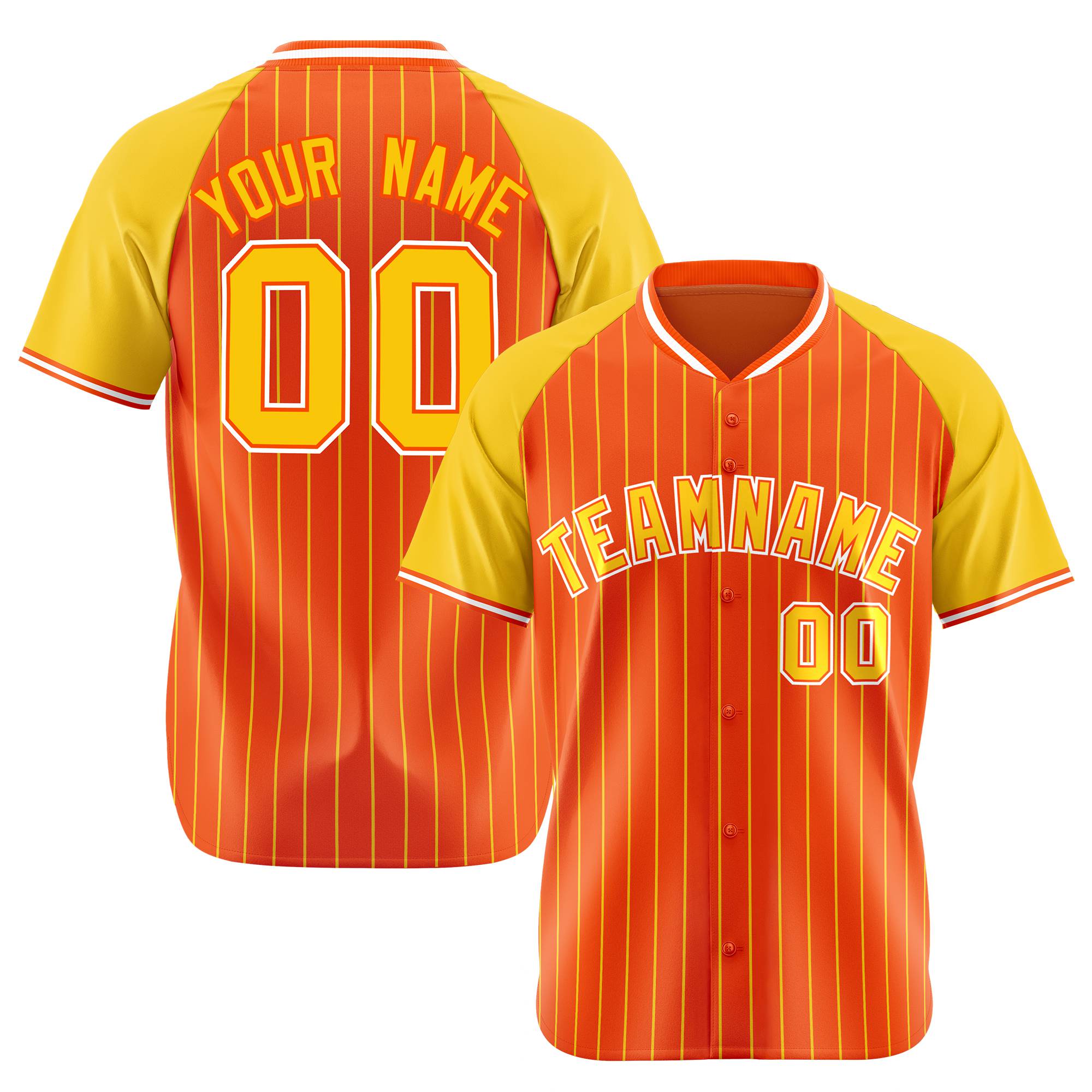 Custom Orange Gold Pinstripe Gold-Orange Authentic Raglan Sleeves Baseball Jersey