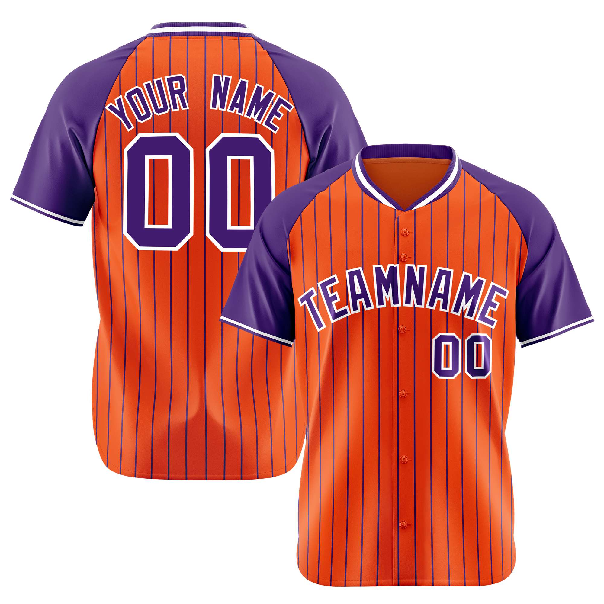 Custom Orange Purple Pinstripe Purple-Orange Authentic Raglan Sleeves Baseball Jersey