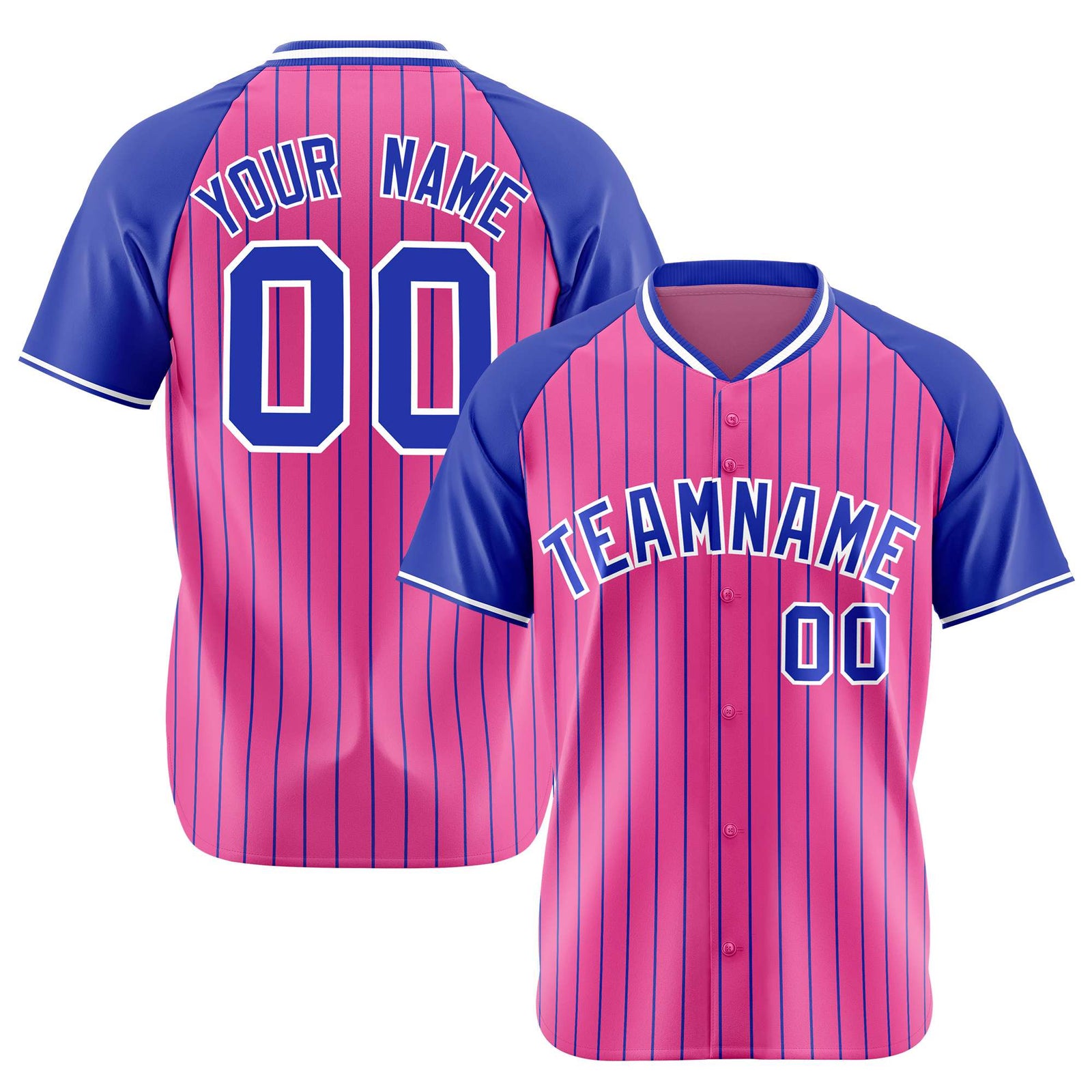 Custom Pink-Royal Blue Pinstripe Authentic Raglan Sleeves Baseball Jersey
