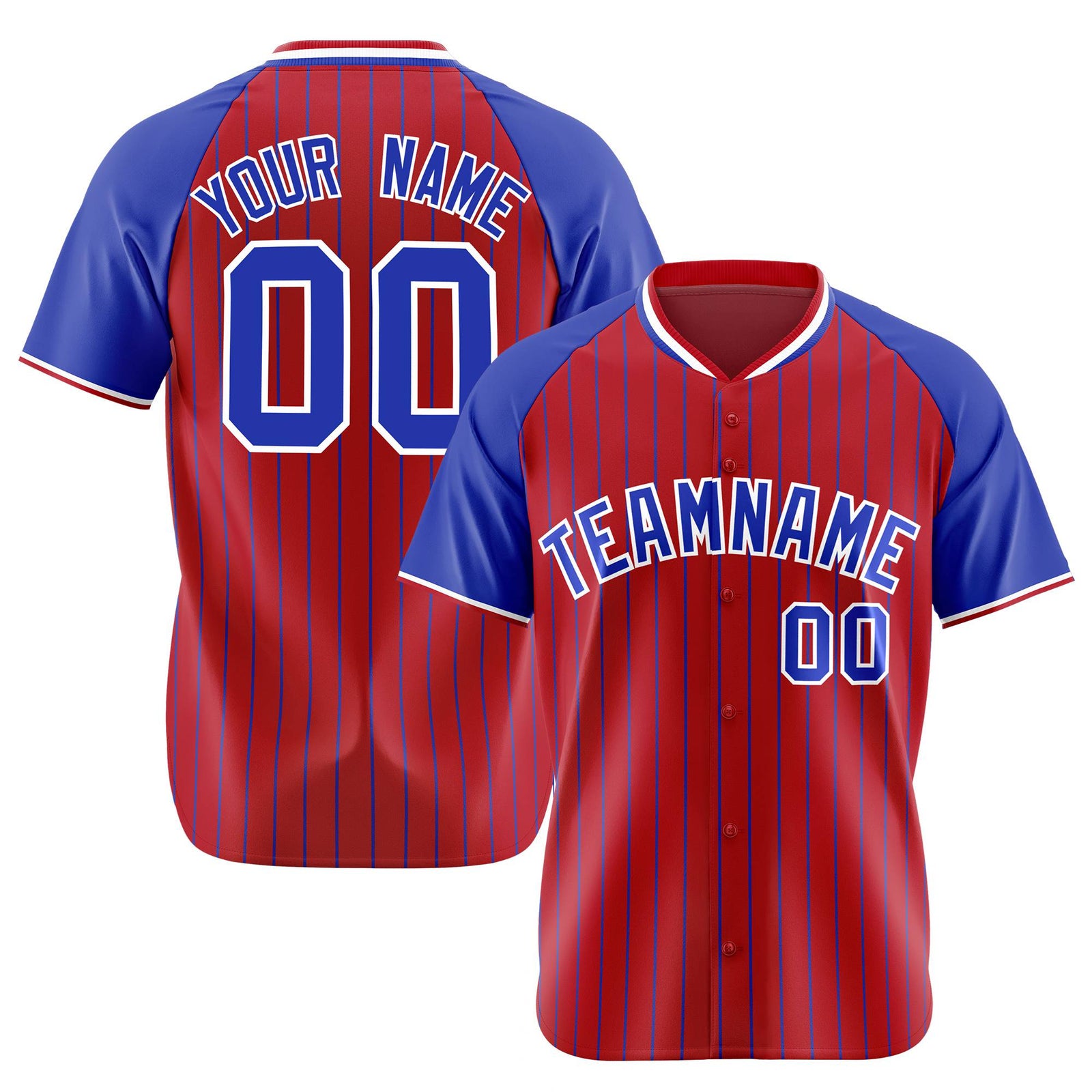 Custom Red-Royal Blue Pinstripe Authentic Raglan Sleeves Baseball Jersey