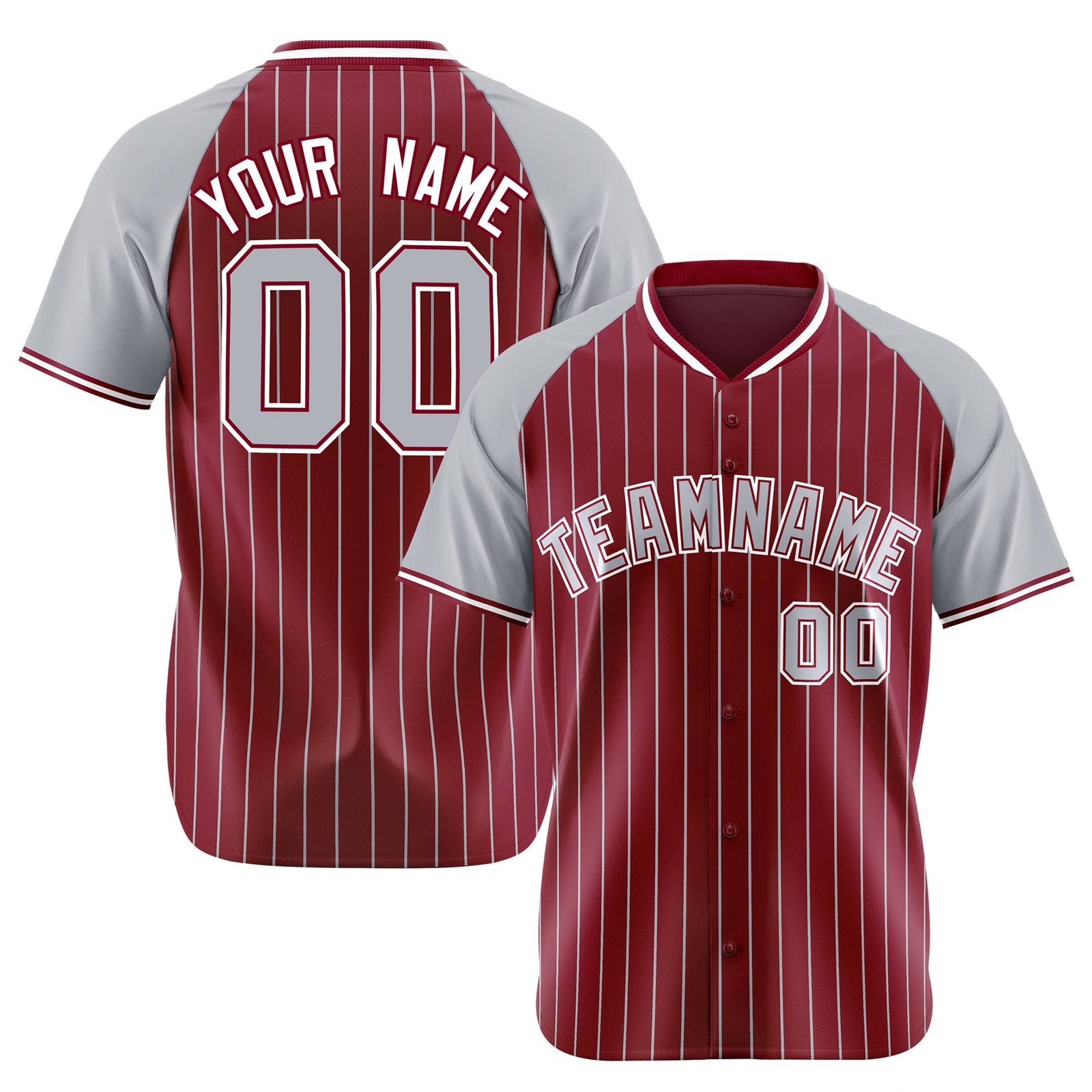 Custom Crimson Gray Pinstripe Authentic Raglan Sleeves Baseball Jersey