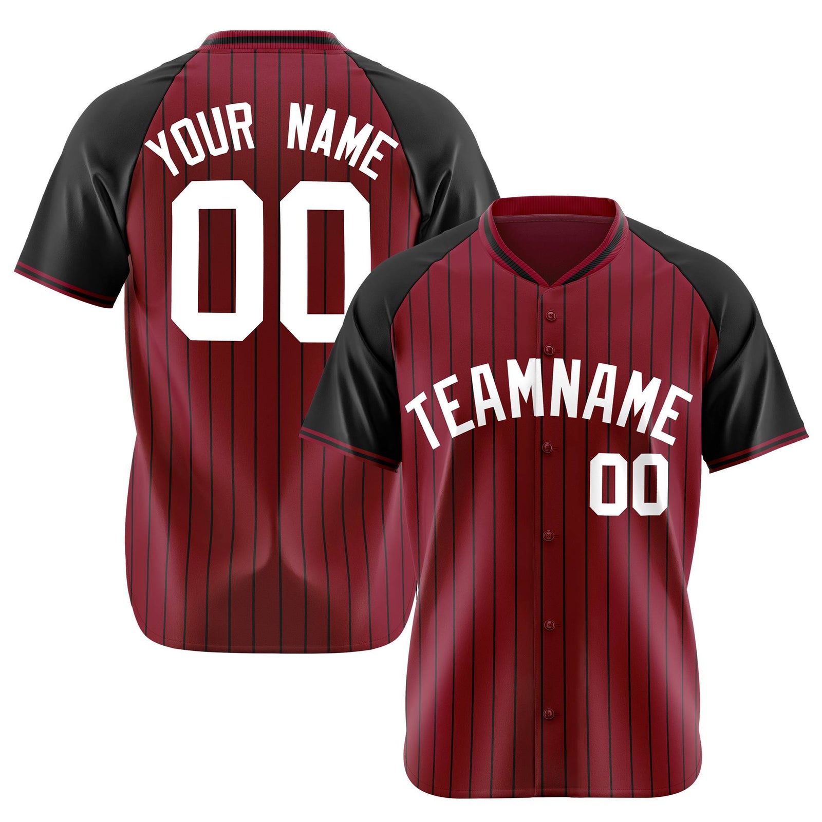 Custom Crimson Black Pinstripe Authentic Raglan Sleeves Baseball Jersey