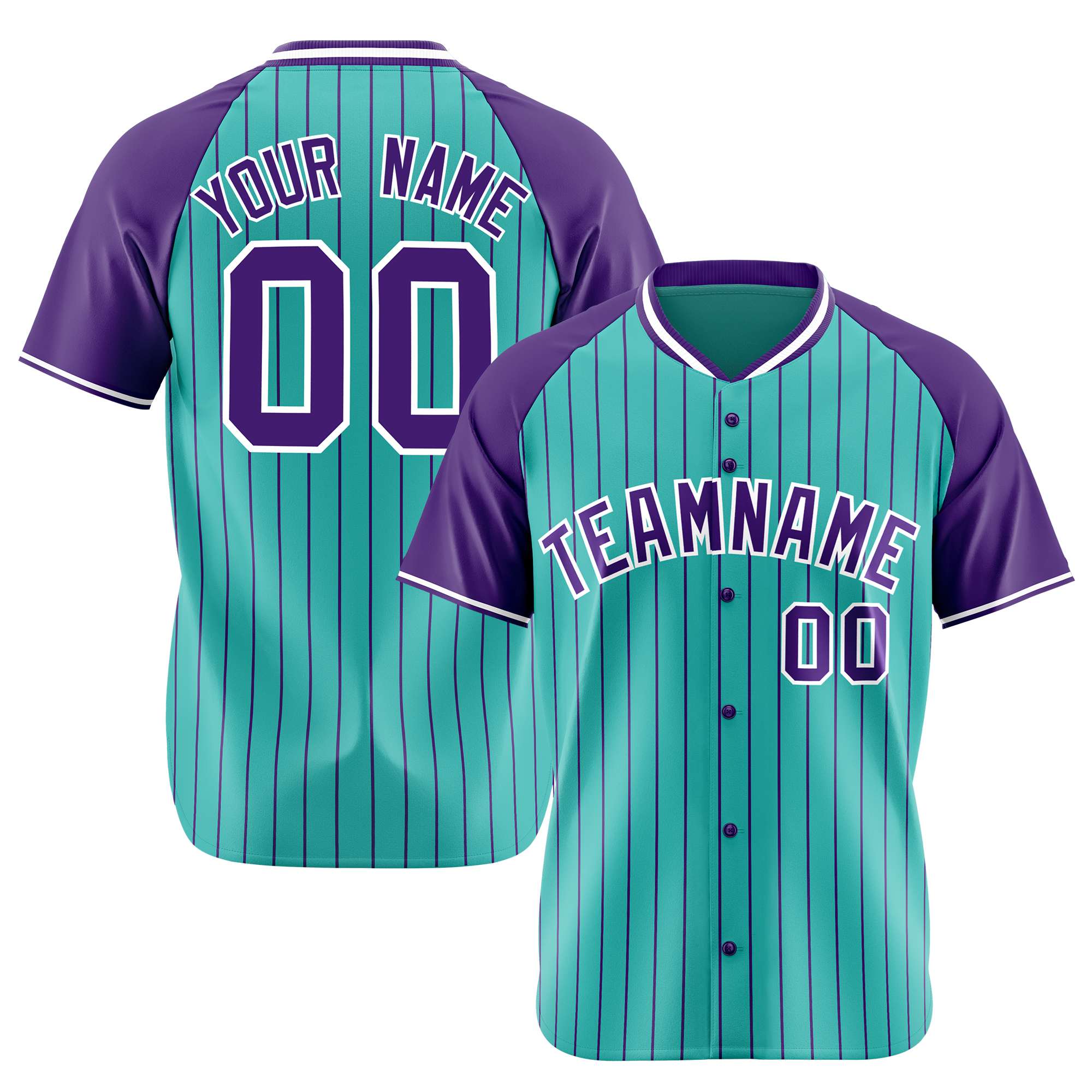 Custom Bright Green-Purple Pinstripe Authentic Raglan Sleeves Baseball Jersey