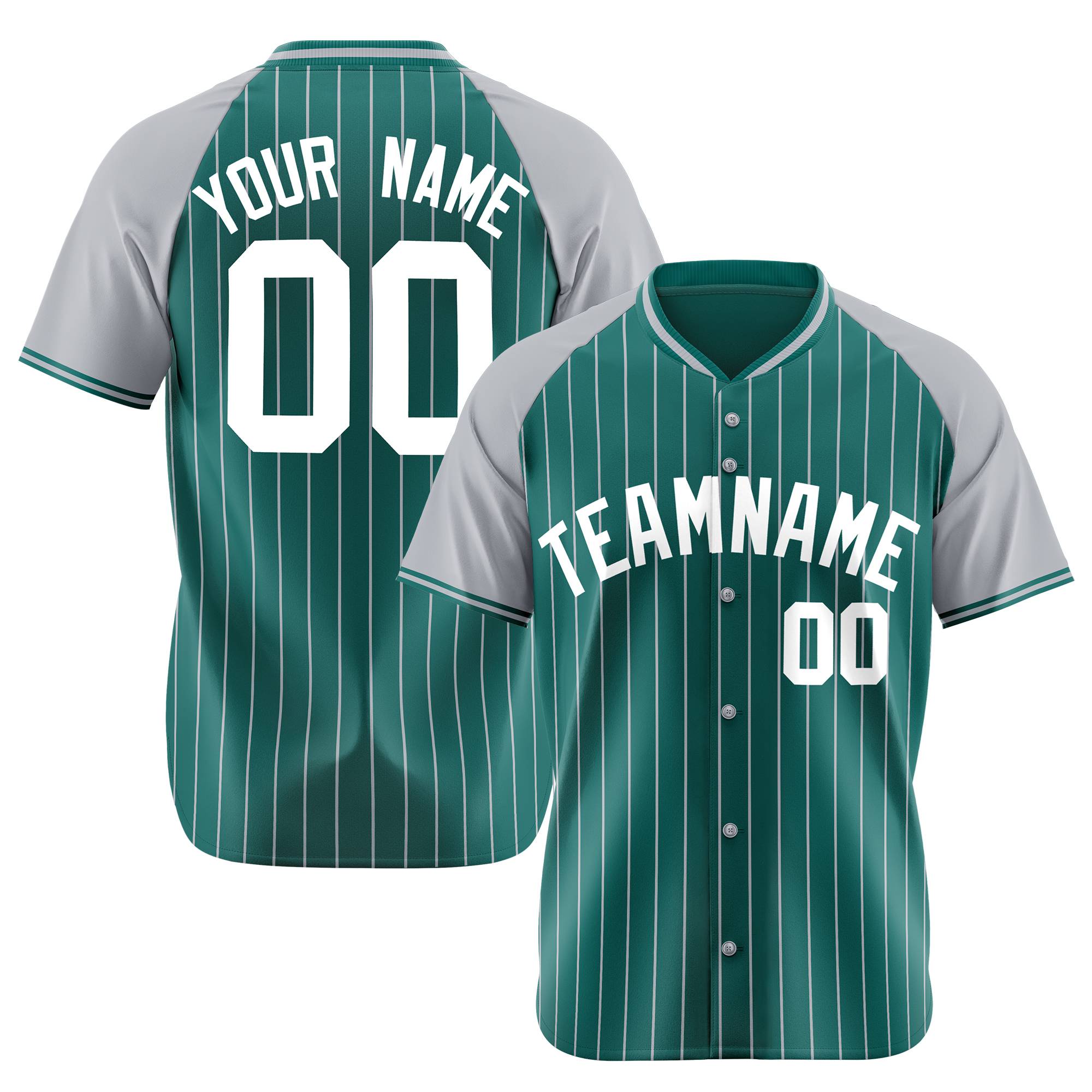 Custom Aqua Gray Pinstripe Gray-Aqua Authentic Raglan Sleeves Baseball Jersey