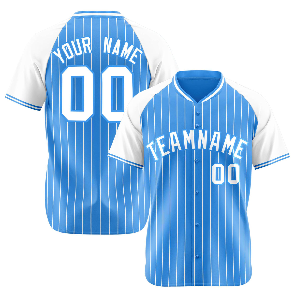 Custom Powder Blue-White Pinstripe Authentic Raglan Sleeves Baseball Jersey