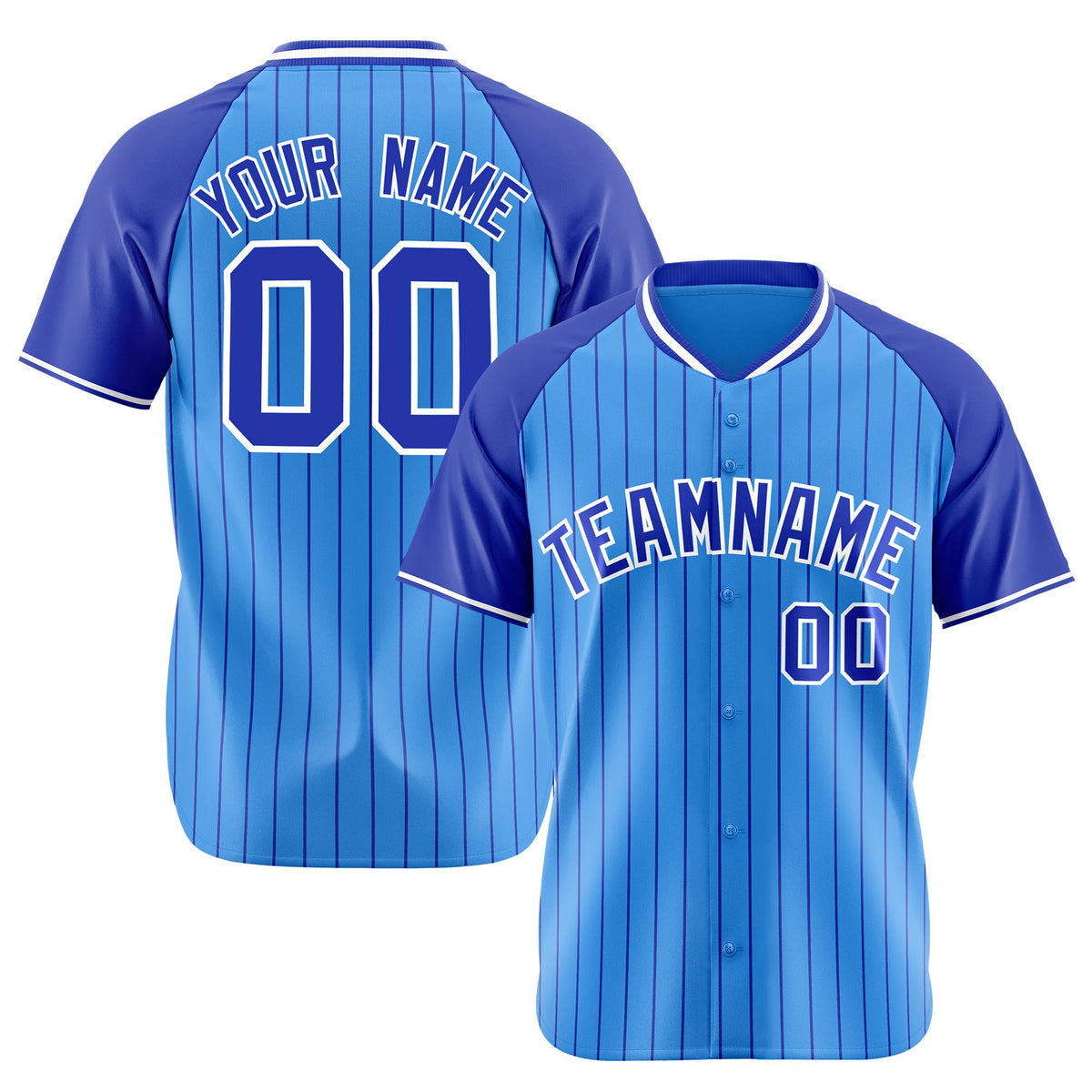 Custom Powder Blue-Royal Blue Pinstripe Authentic Raglan Sleeves Baseball Jersey