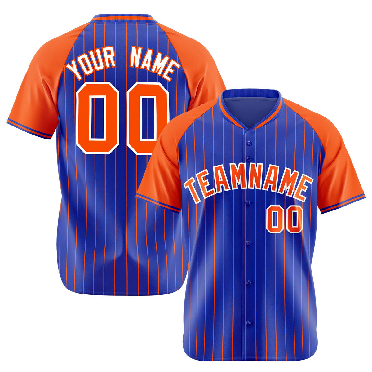 Custom Royal Blue-Orange Pinstripe Authentic Raglan Sleeves Baseball Jersey