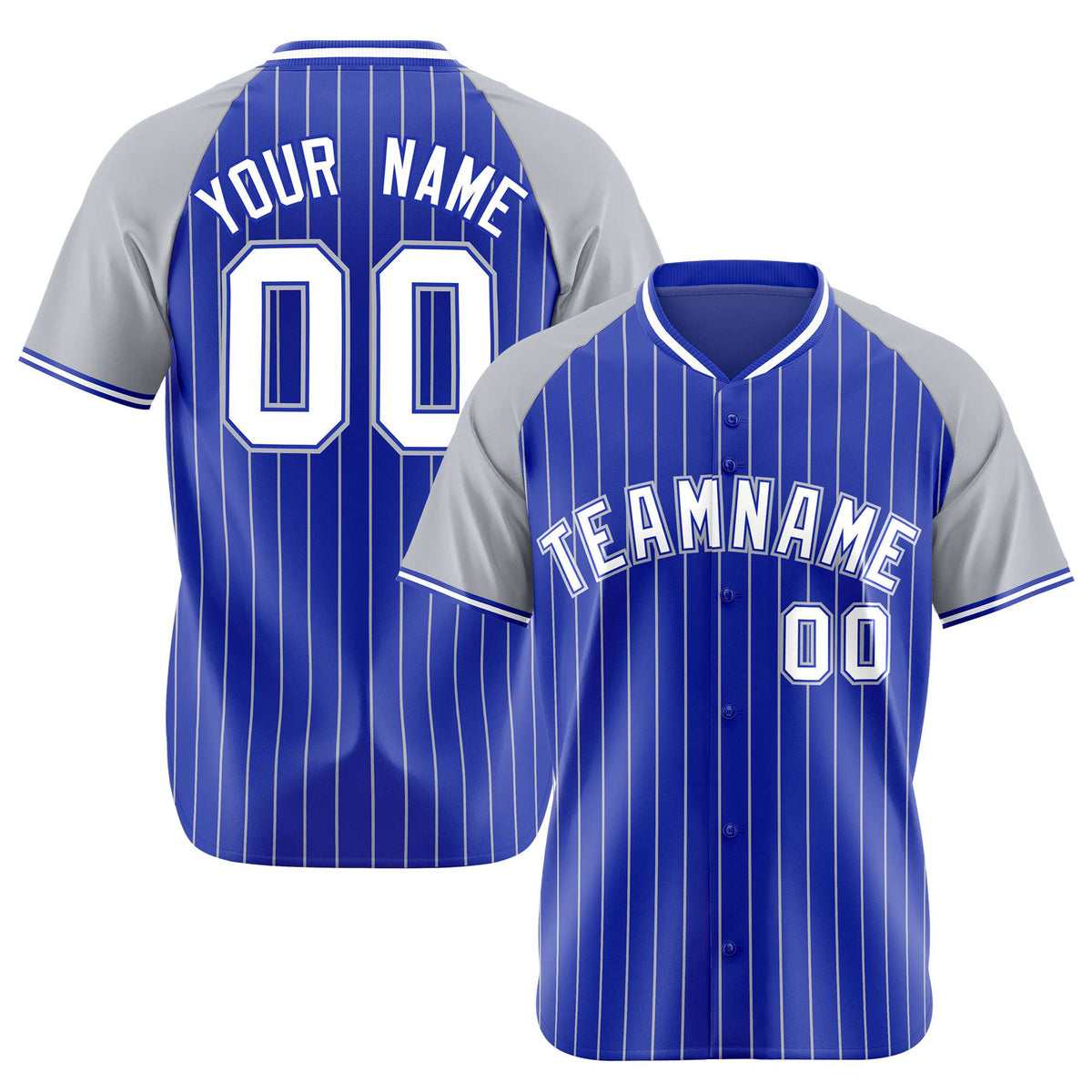 Custom Royal Blue-Gray Pinstripe Authentic Raglan Sleeves Baseball Jersey