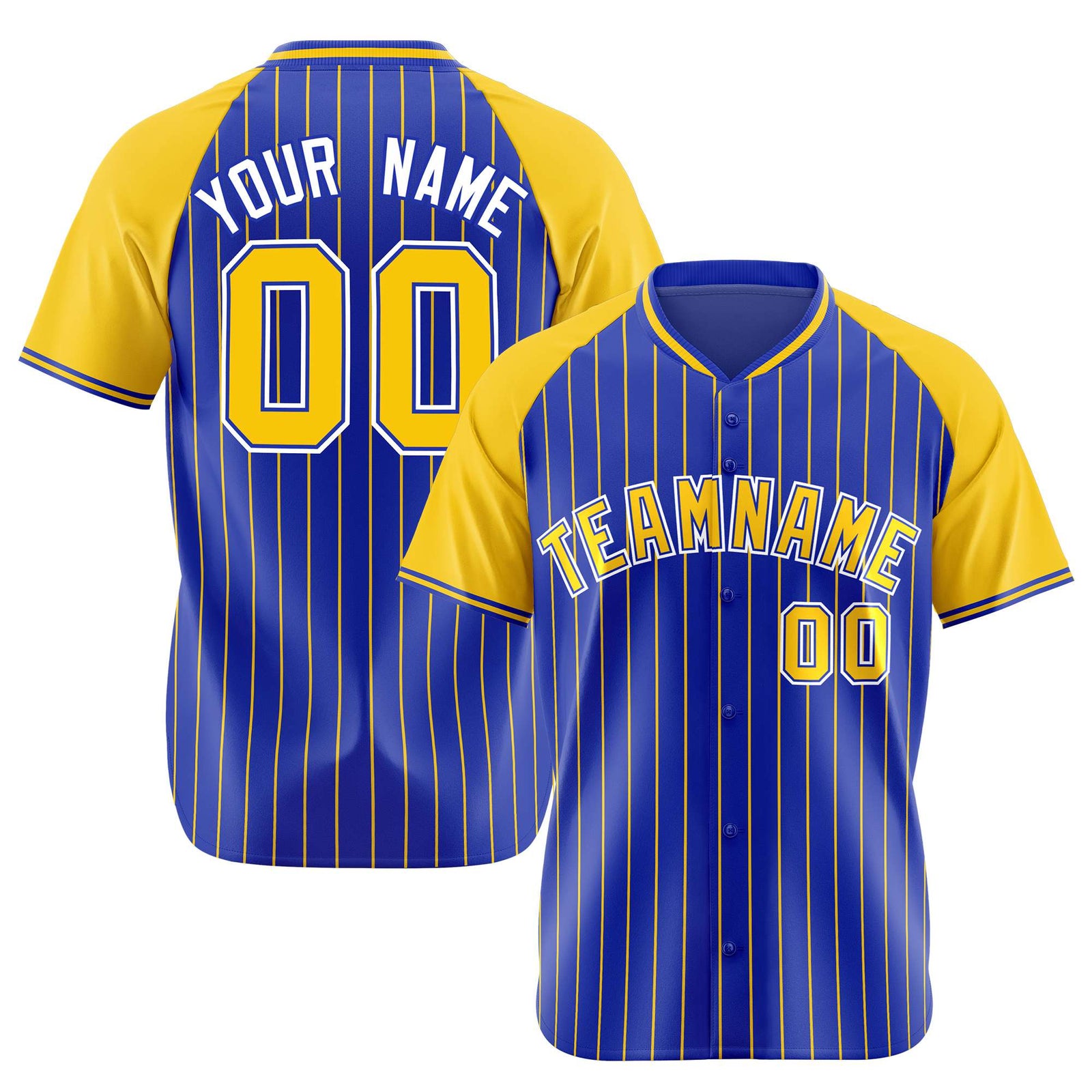 Custom Royal Blue-Gold Pinstripe Authentic Raglan Sleeves Baseball Jersey