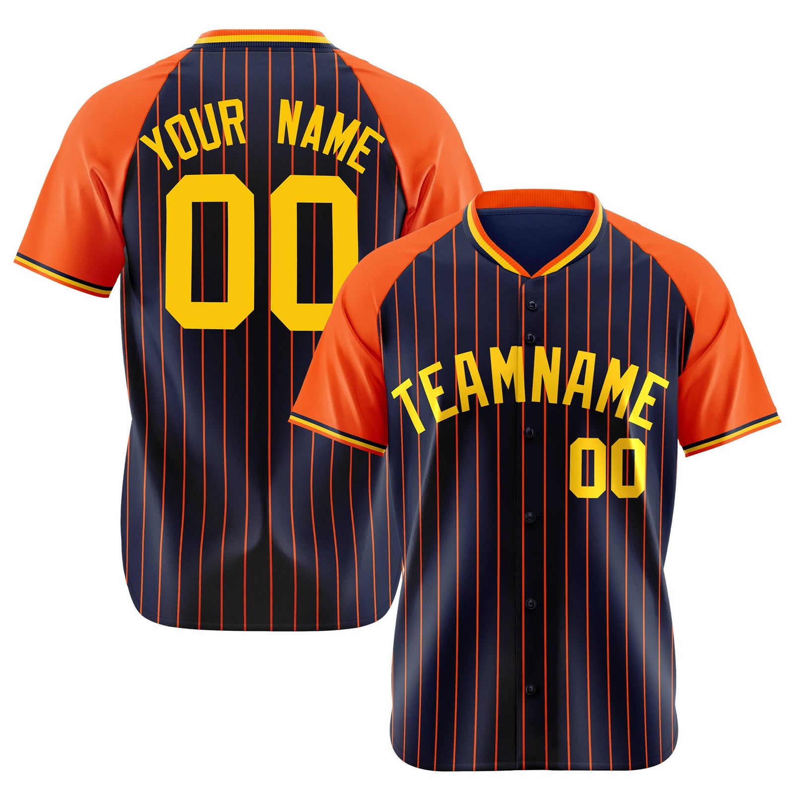 Custom Navy Orange Pinstripe Orange-Navy Authentic Raglan Sleeves Baseball Jersey