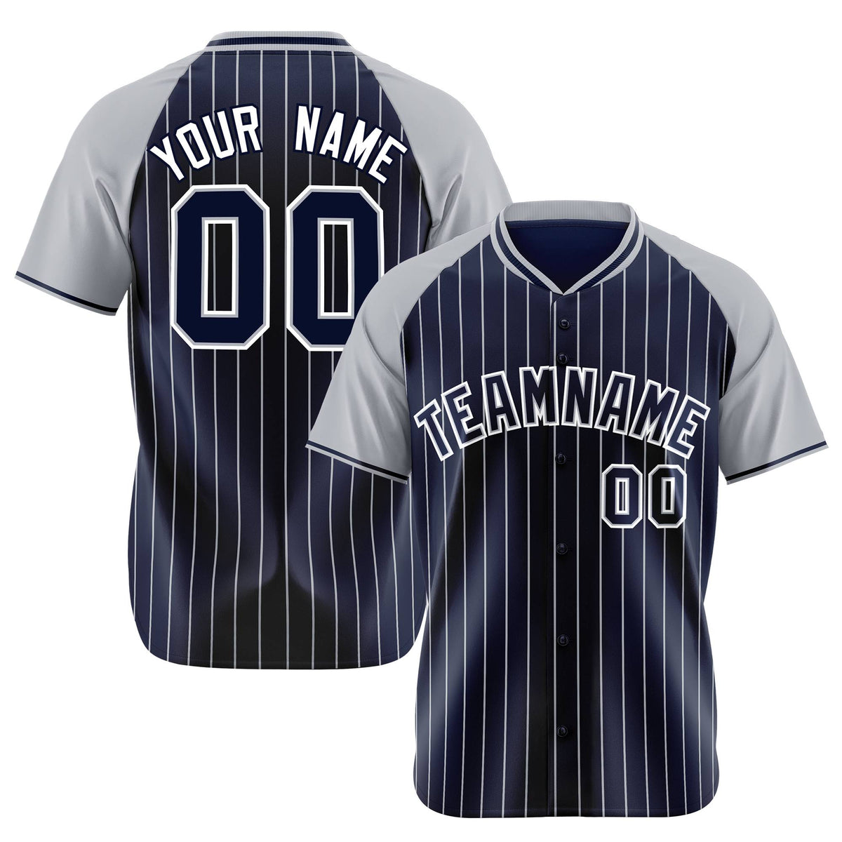Custom Navy Gray Pinstripe Gray-Navy Authentic Raglan Sleeves Baseball Jersey