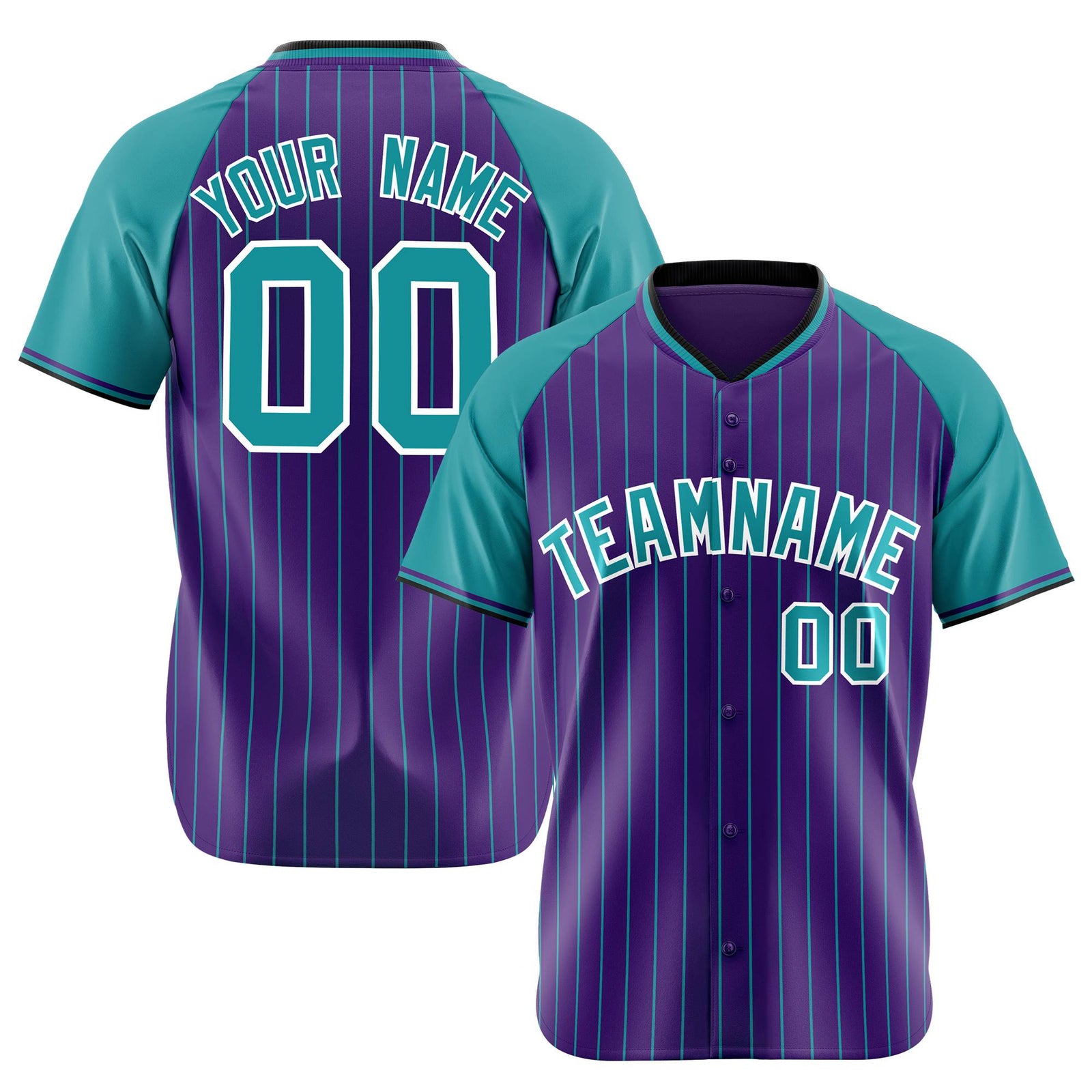 Custom Purple Aqua Pinstripe Aqua Purple Authentic Raglan Sleeves Baseball Jersey