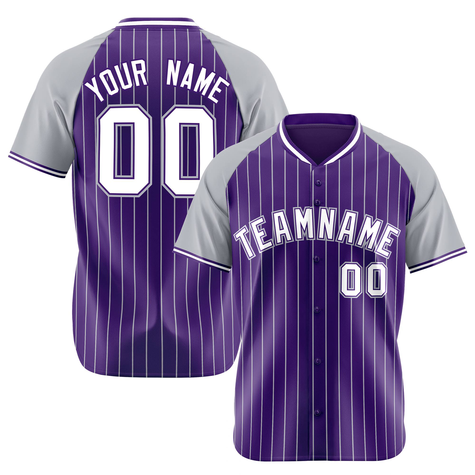 Custom Purple Gray Pinstripe Gray Purple Authentic Raglan Sleeves Baseball Jersey