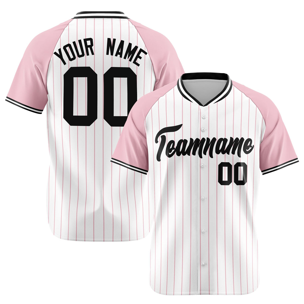 Custom White Pink Pinstripe Pink-White Authentic Raglan Sleeves Baseball Jersey