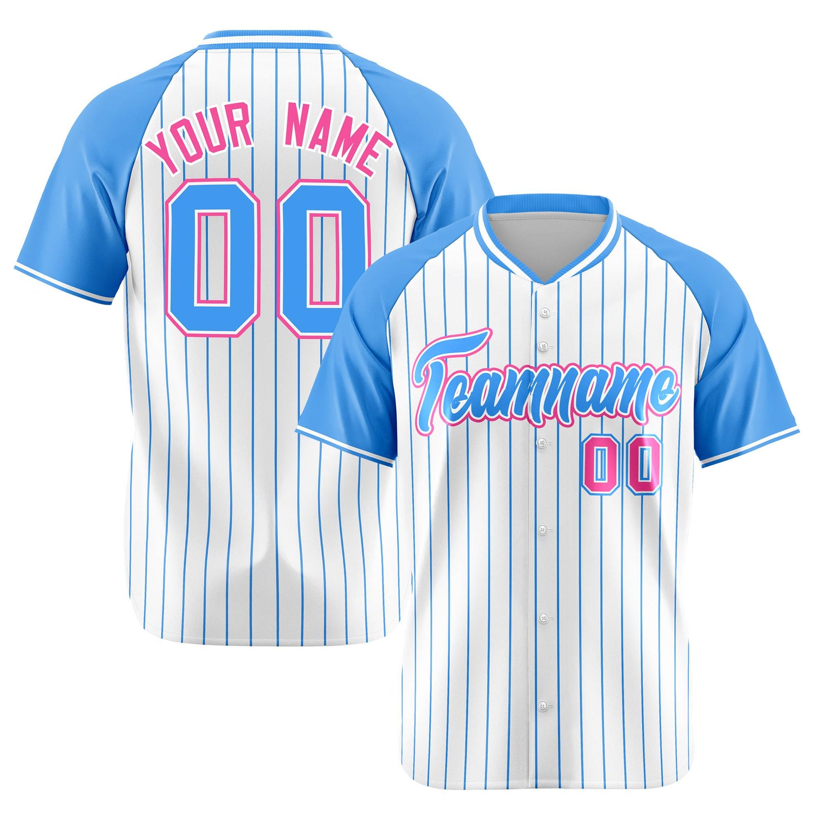 Custom White-Light Blue Pinstripe Authentic Raglan Sleeves Baseball Jersey