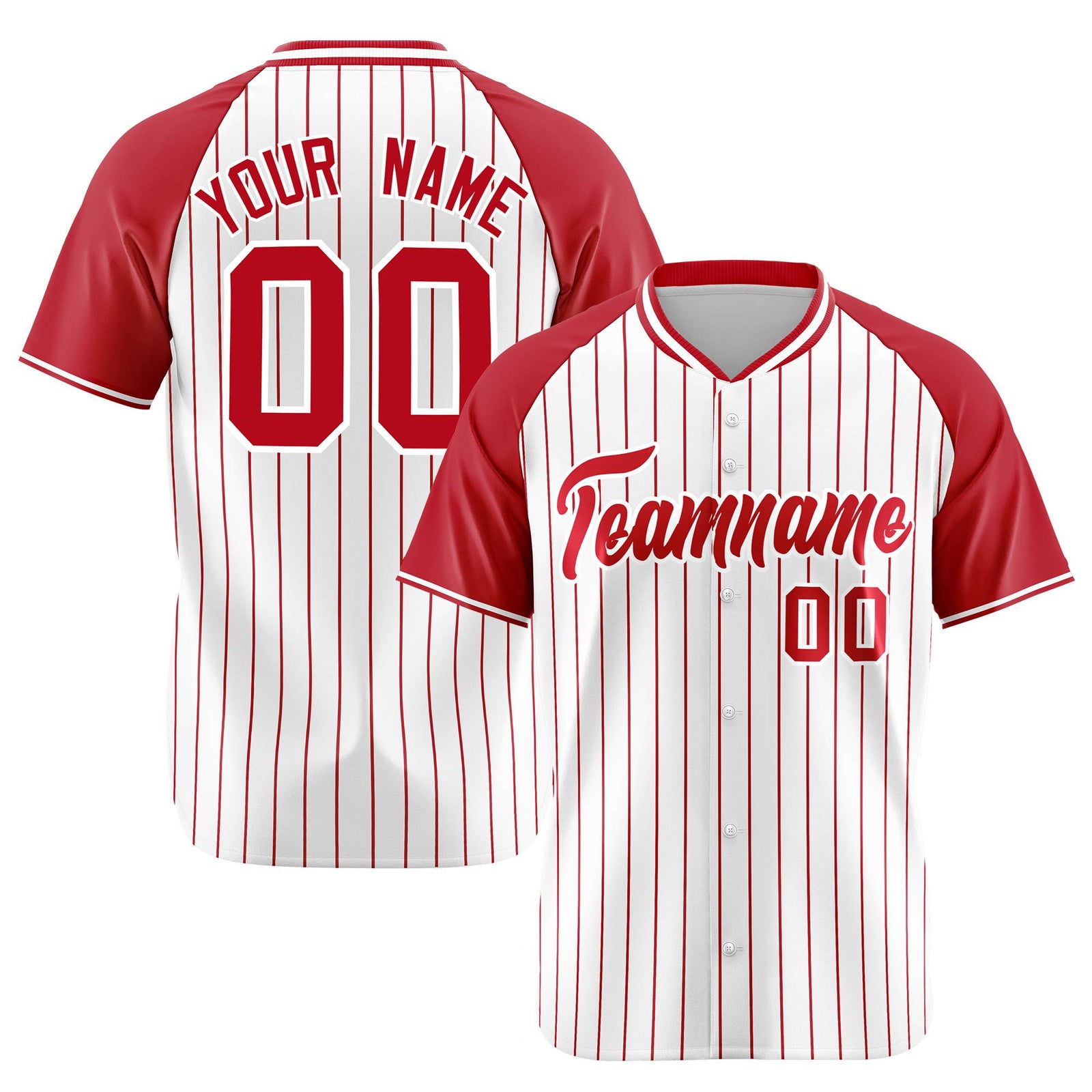 Custom White Red Pinstripe Red-White Authentic Raglan Sleeves Baseball Jersey