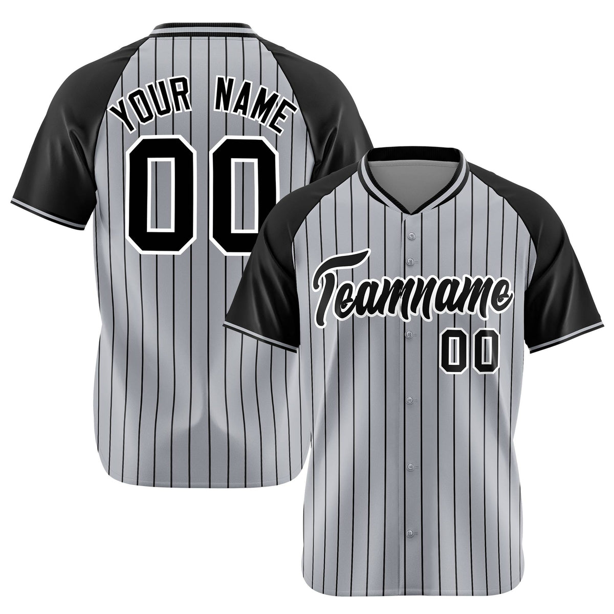 Custom Gray Black Pinstripe Black-Gray Authentic Raglan Sleeves Baseball Jersey