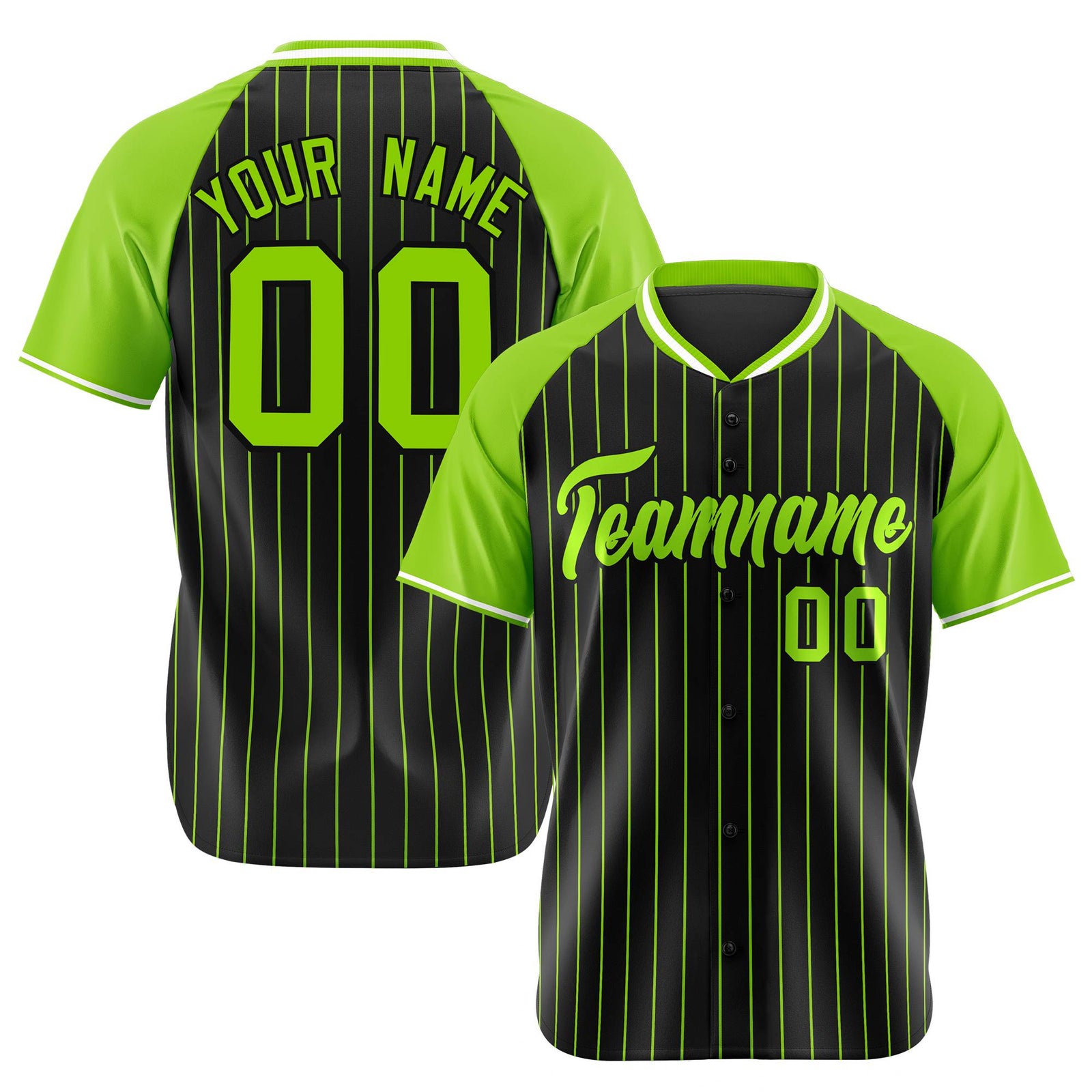 Custom Black-Neon Green Pinstripe Black-Neon Green Authentic Raglan Sleeves Baseball Jersey