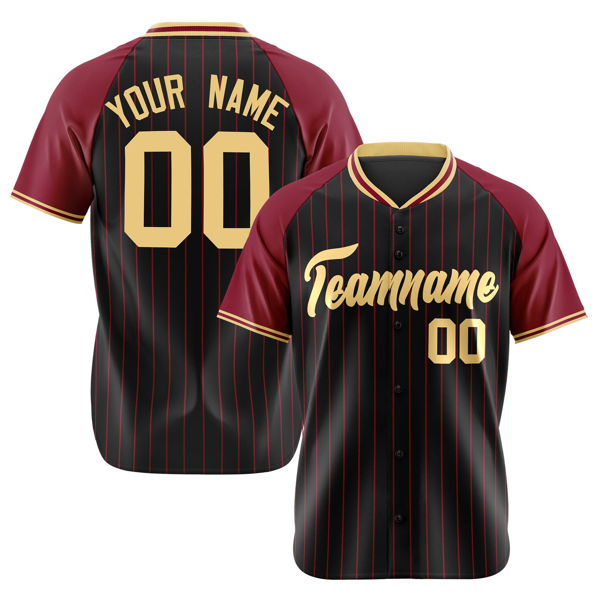 Custom Black Crimson Pinstripe Crimson-Black Authentic Raglan Sleeves Baseball Jersey