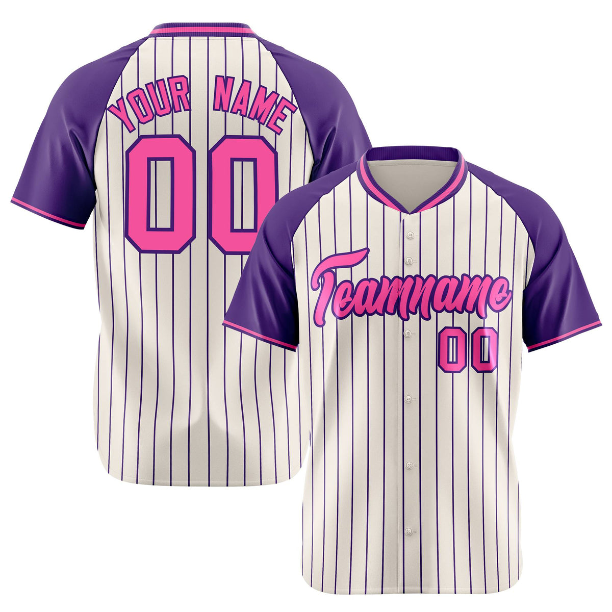 Custom Khaki Purple Pinstripe Authentic Raglan Sleeves Baseball Jersey
